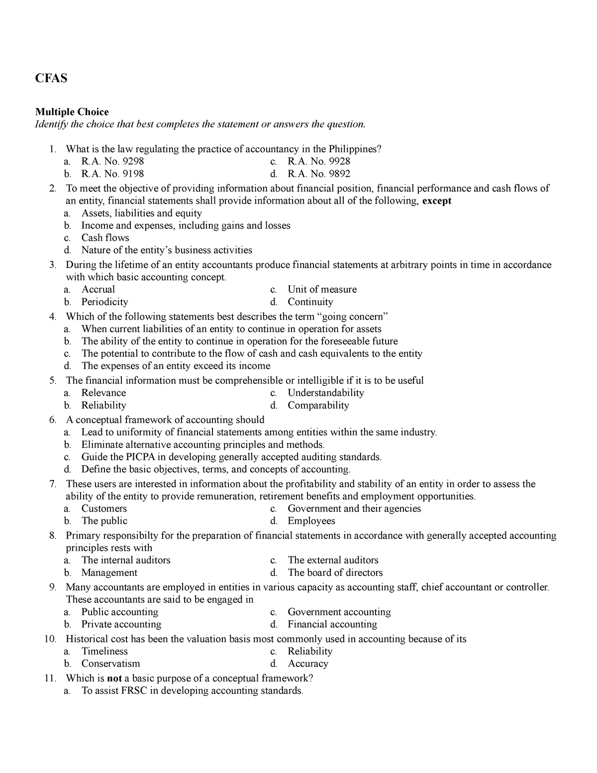 CFAS-QUIZ-1 - Conceptual Framework And Accounting Standards - CFAS ...