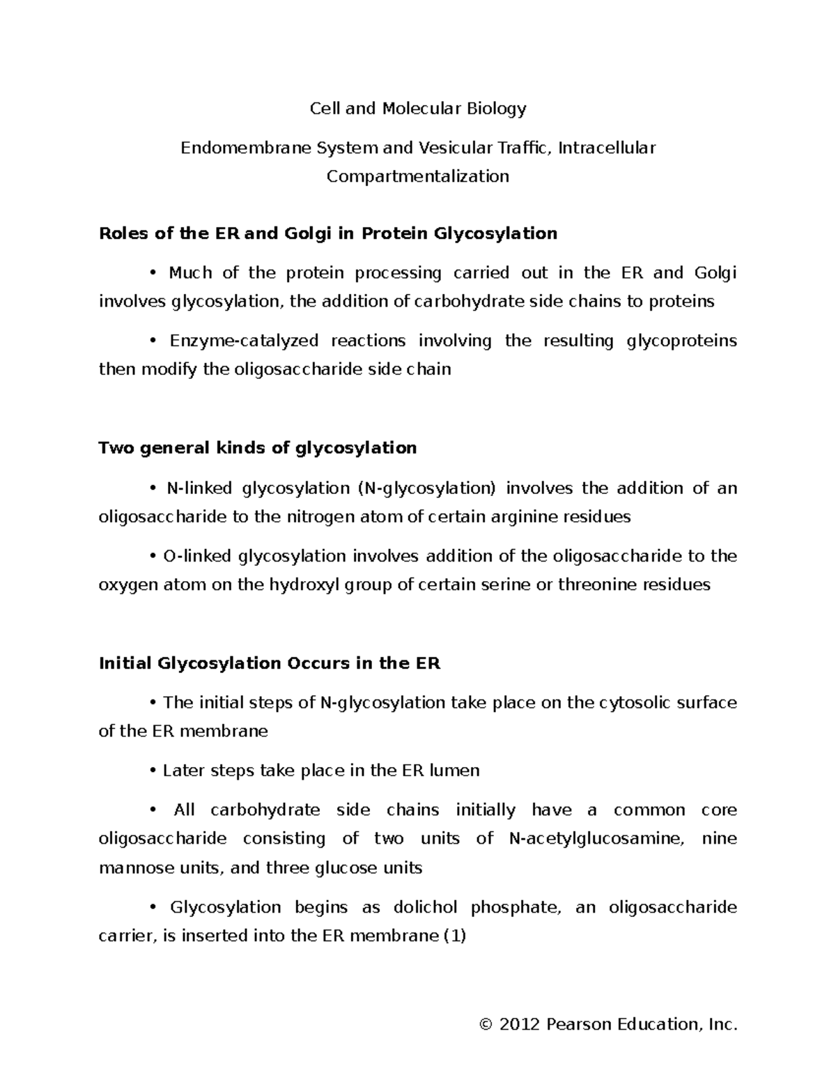 Endomembrane System Protein Glycosylation Cell and Molecular