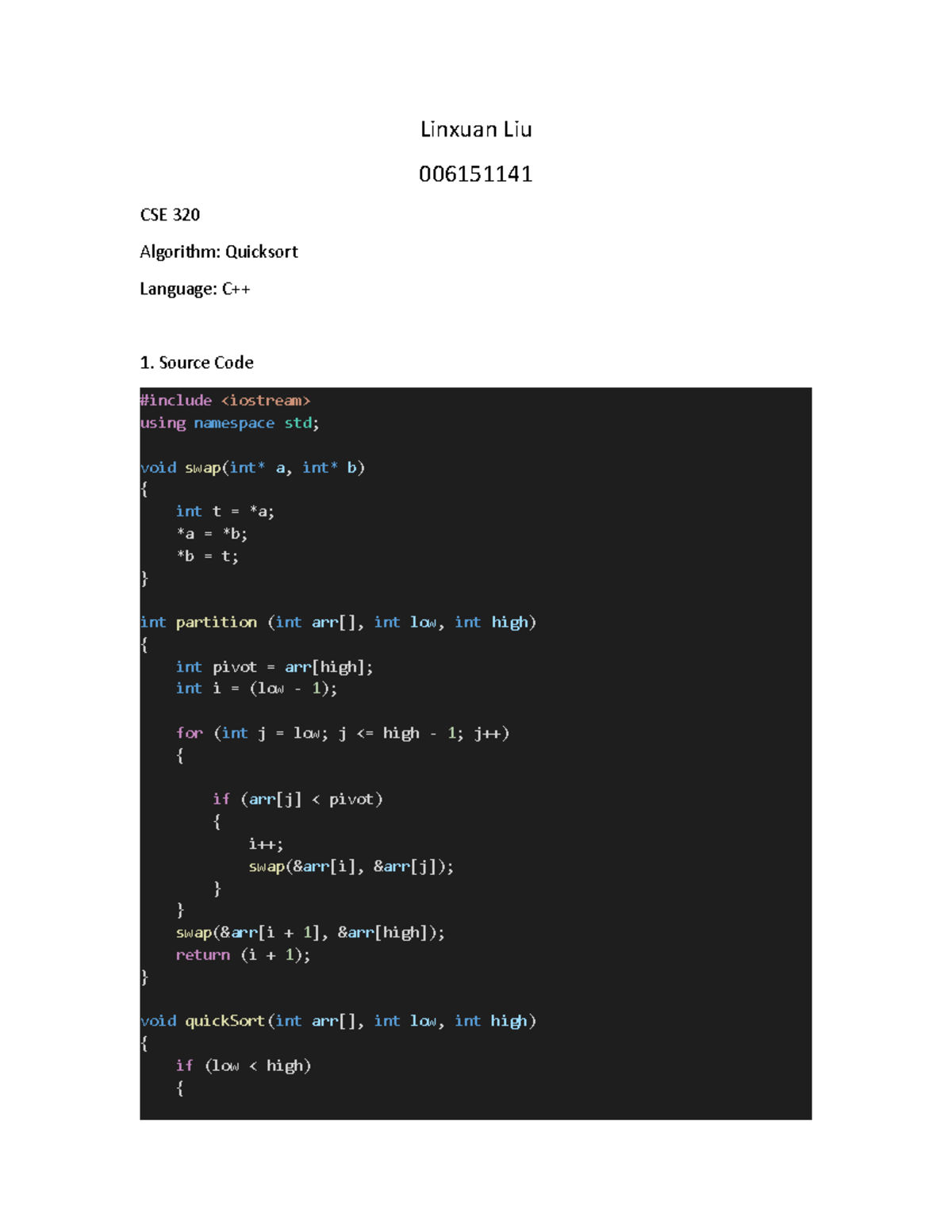 Lab C++ - Ernesto Gomez - Linxuan Liu 006151141 CSE 320 Algorithm ...