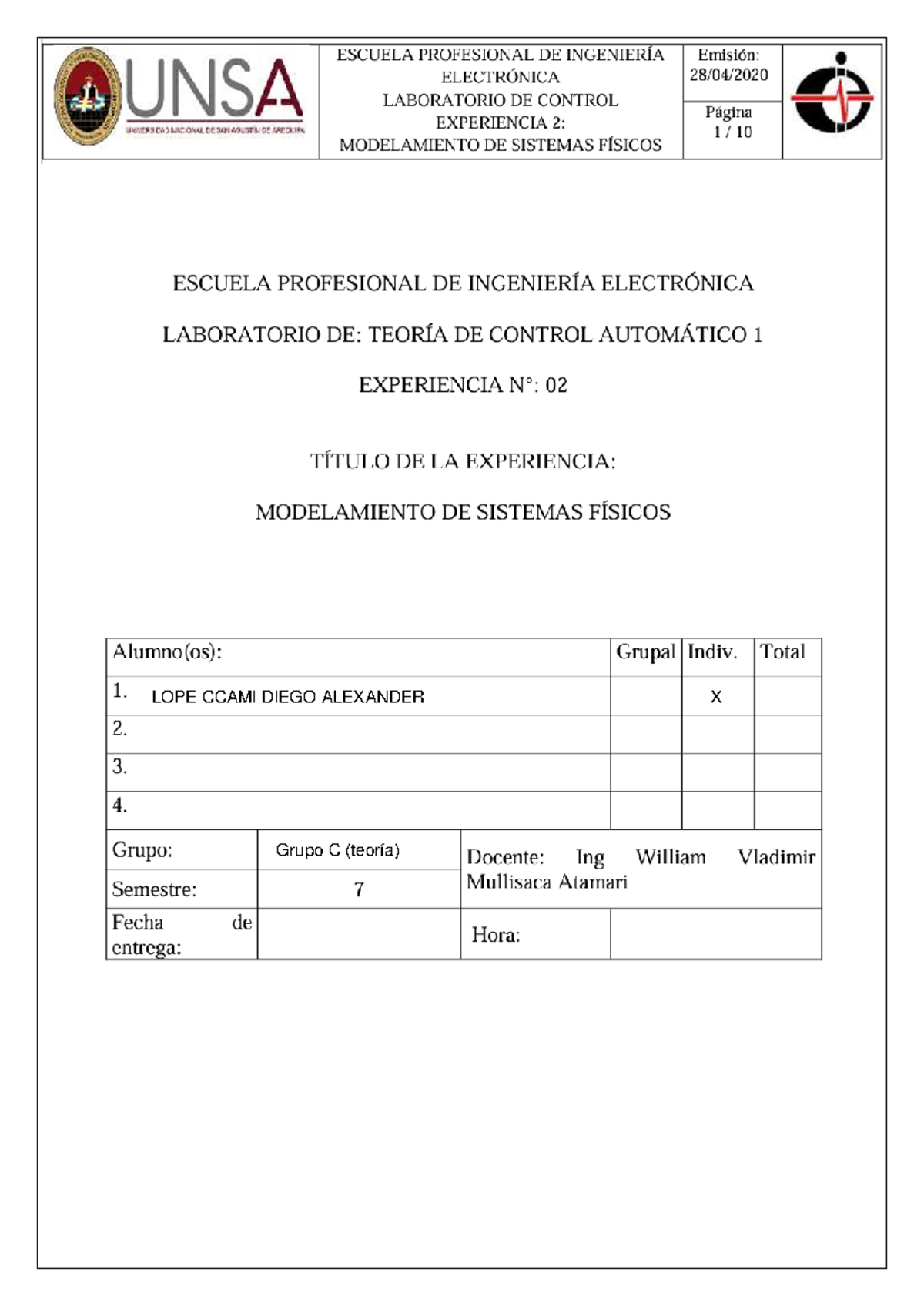 Laboratorio 2 TCA1 - TCA 1 - LOPE CCAMI DIEGO ALEXANDER X C C A M I D I ...