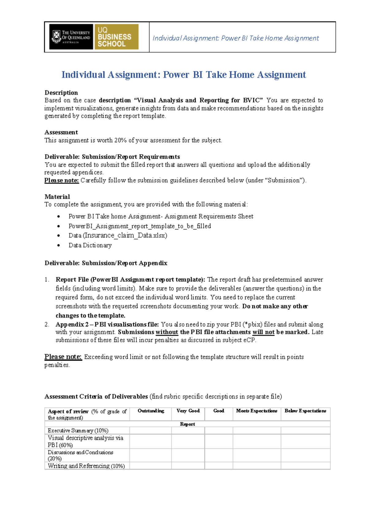 Power BI Take home Assignment- Assignment Requirements Sheet ...