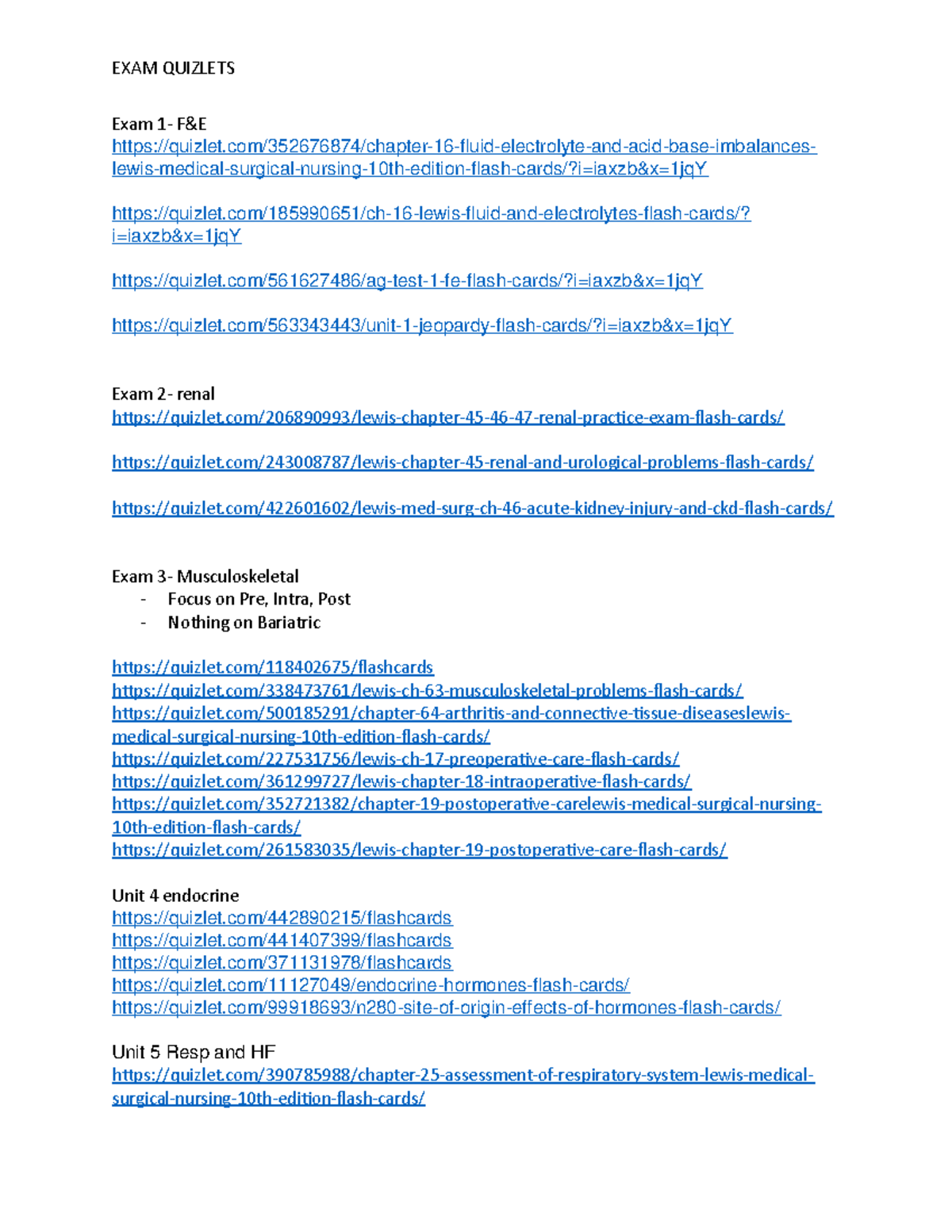 Adult Gerian Quizlets - EXAM QUIZLETS Exam 1- F&amp;E - StuDocu