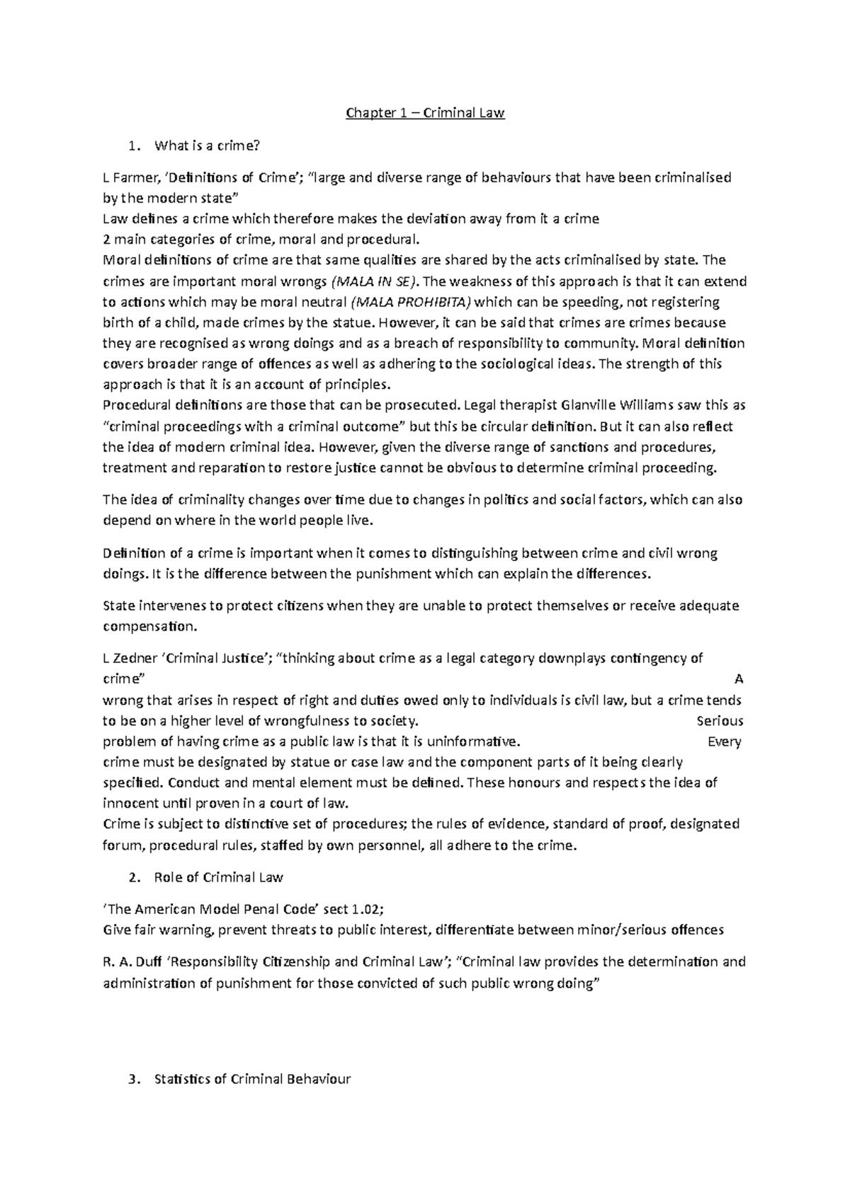 Chapter 1 Reading - Chapter 1 – Criminal Law What is a crime? L Farmer ...
