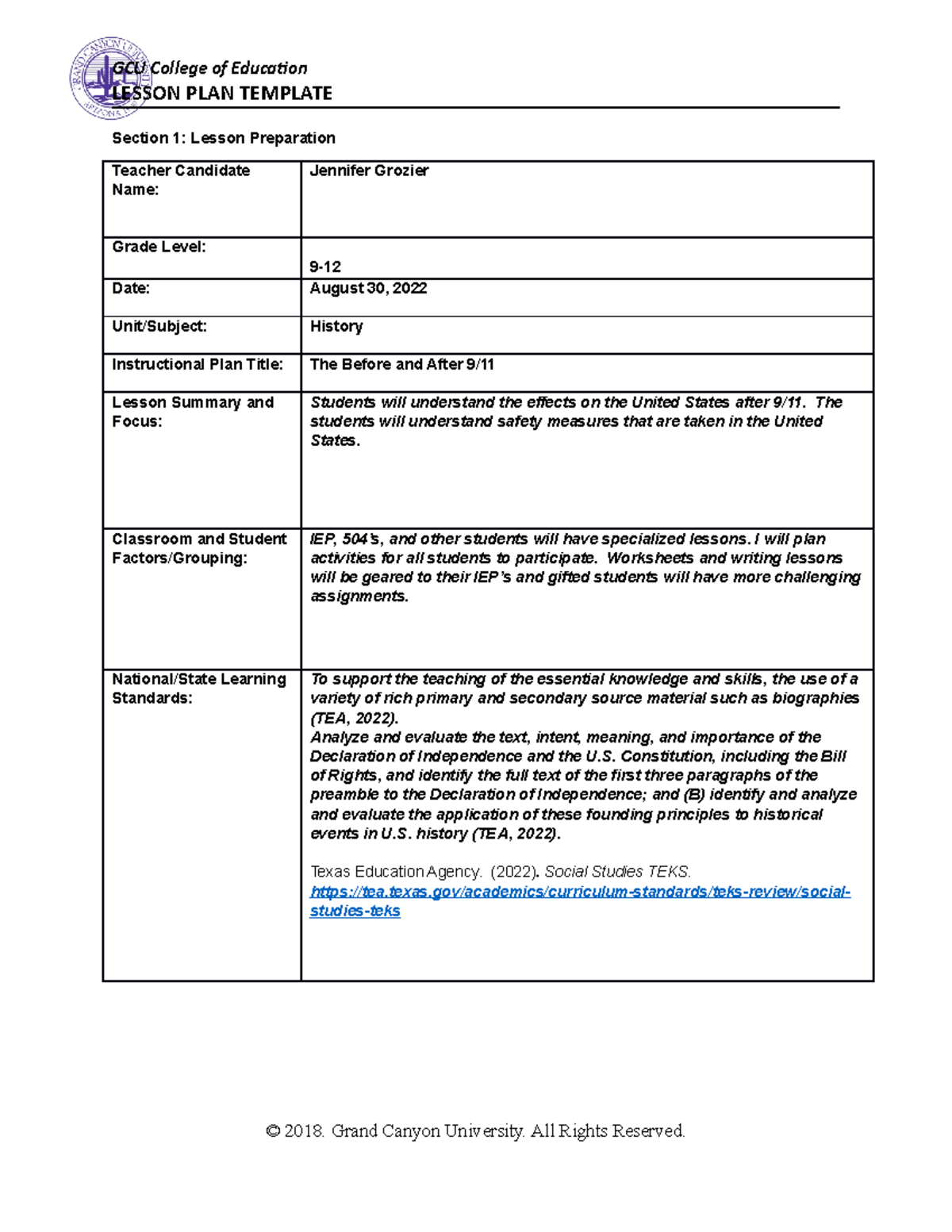 Coe Lesson Plan Template LESSON PLAN TEMPLATE Section 1 Lesson 