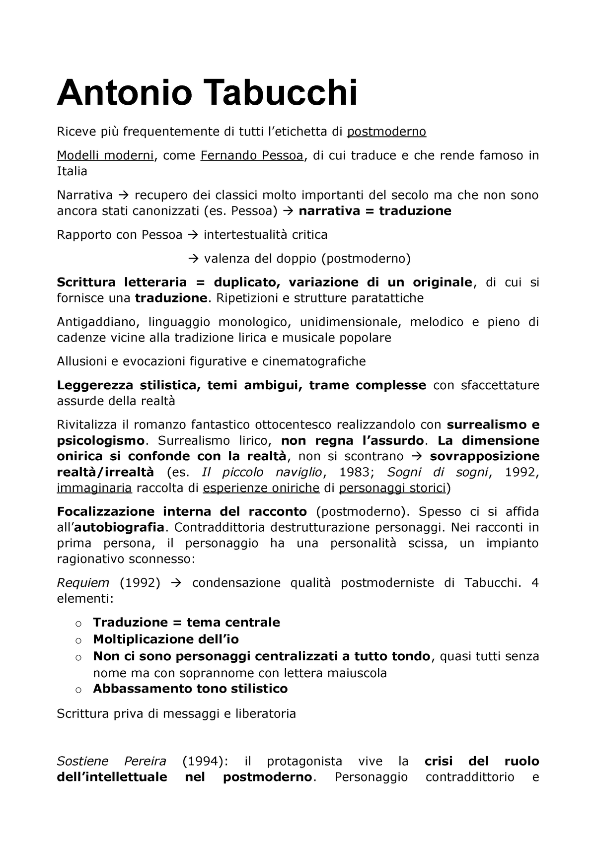 Antonio Tabucchi Letteratura Italiana Contemporanea uniroma1 StuDocu