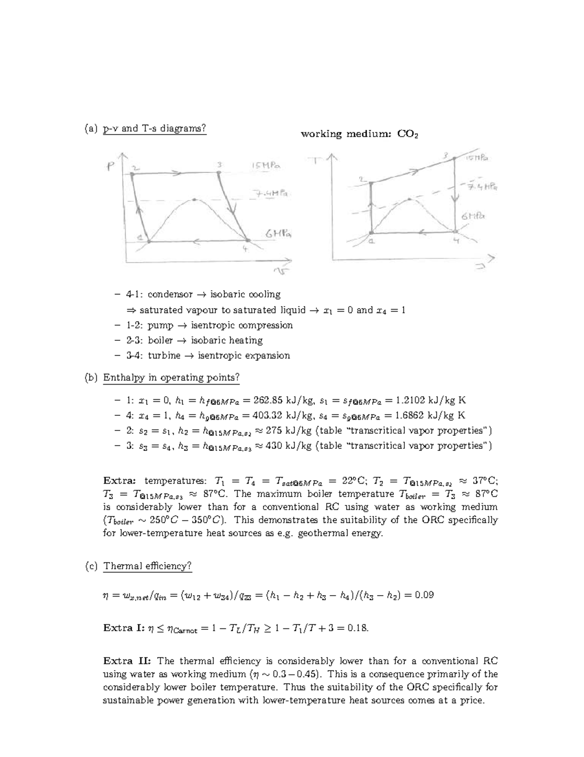 Solution Example ORC - (a) p-v and T-s diagrams? working medium: CO 2 4 ...