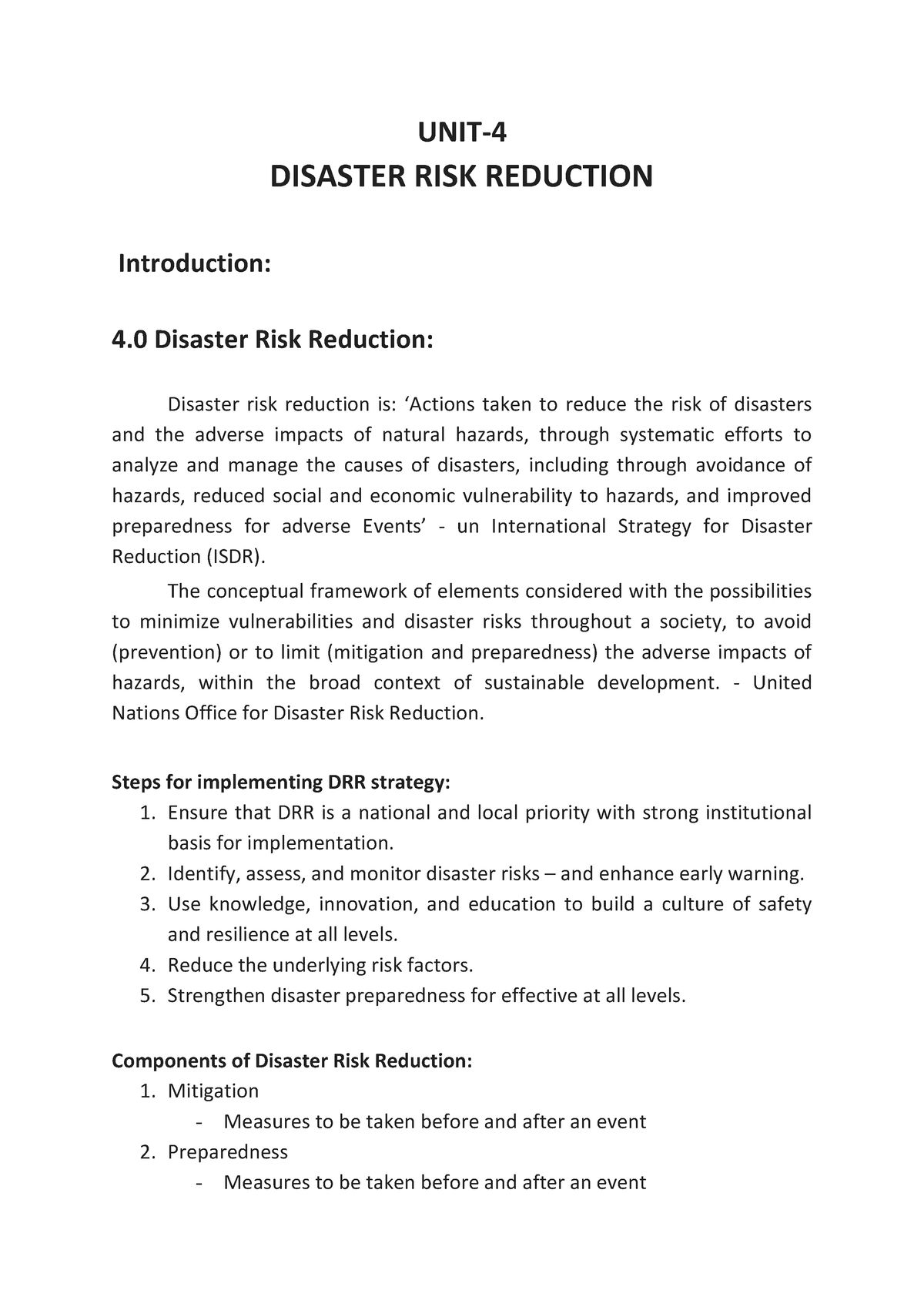 DPPM UNIT 4 - Study Material - UNIT- DISASTER RISK REDUCTION ...