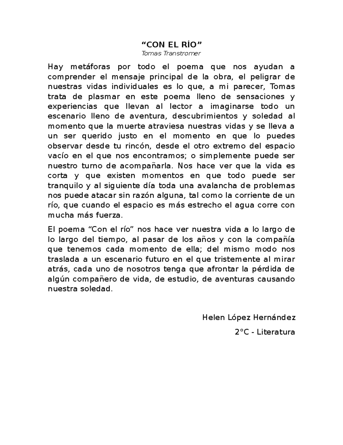 Con el río análisis - ..................... - “CON EL RÍO” Tomas ...