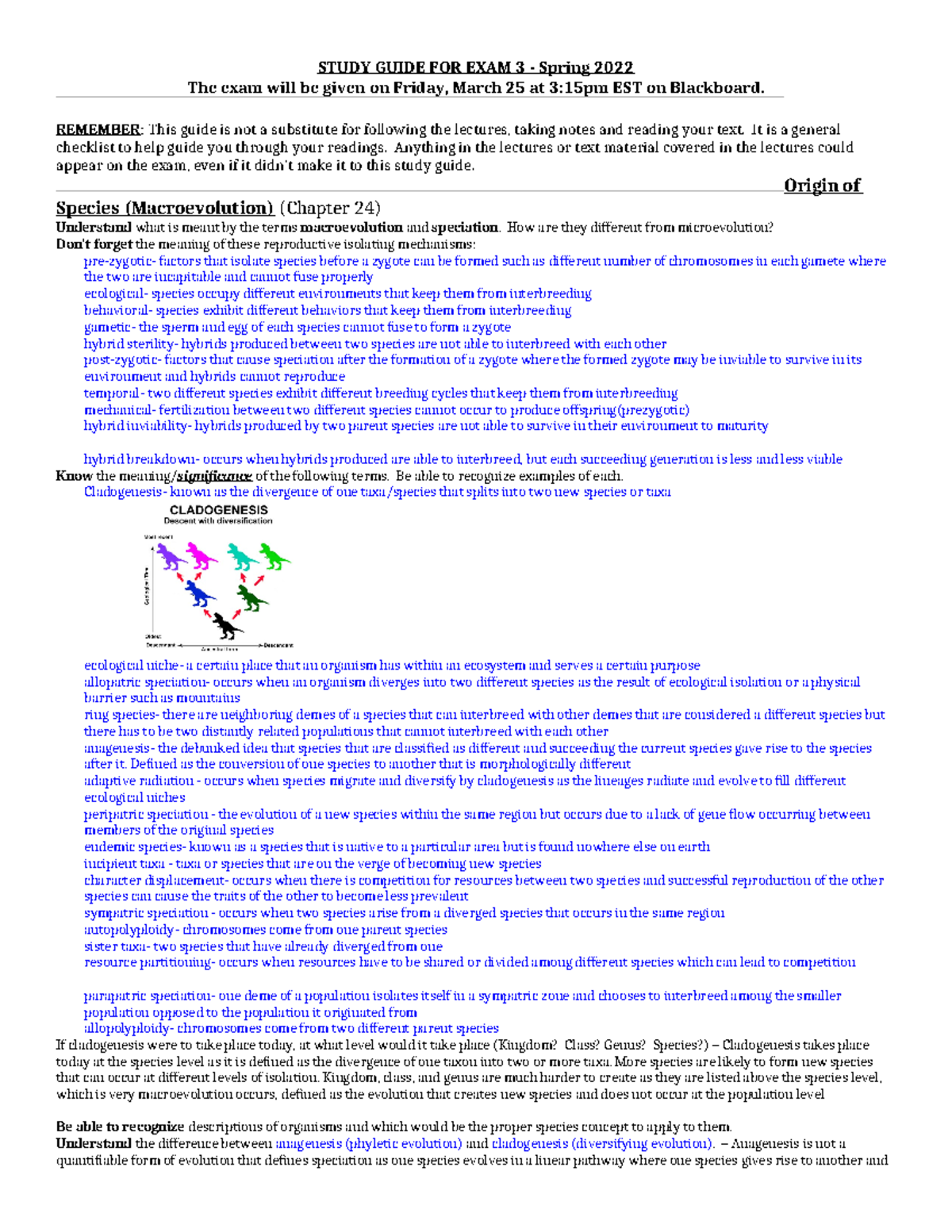 160S22 stugu 3 - study guide - STUDY GUIDE FOR EXAM 3 - Spring 2022 The ...