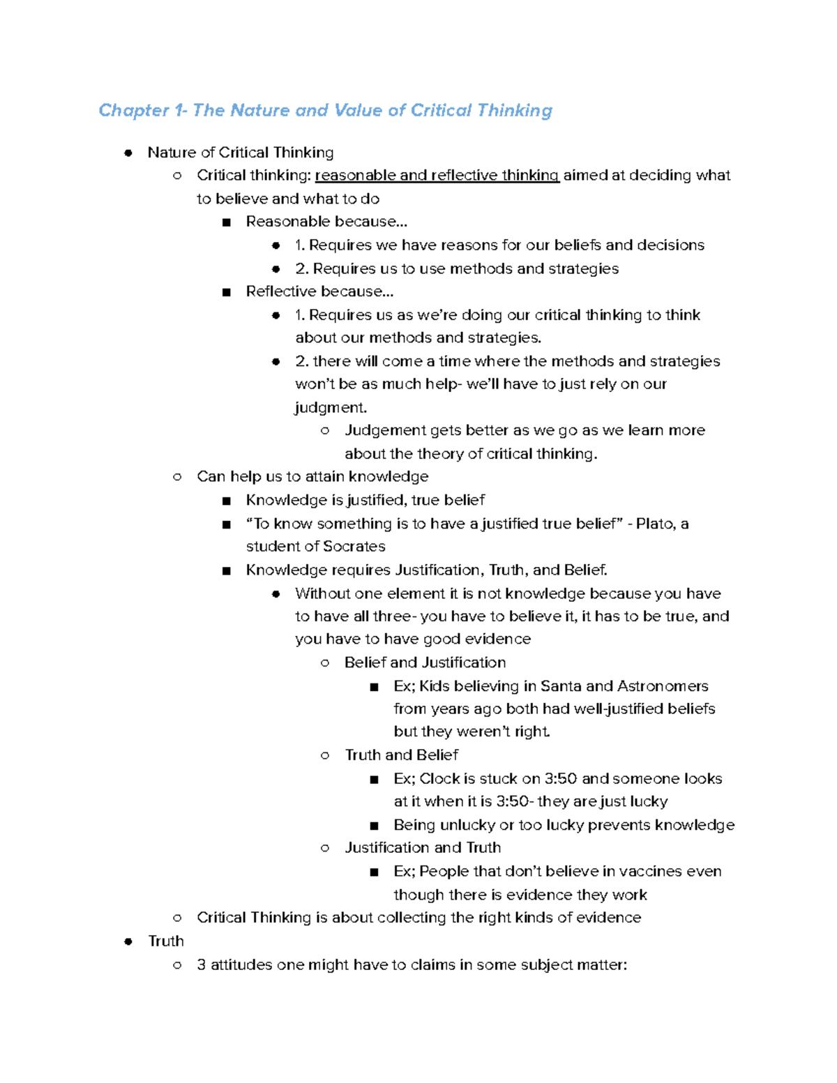 SSH105 Exam Cheat Sheet - Chapter 1- The Nature and Value of Critical ...