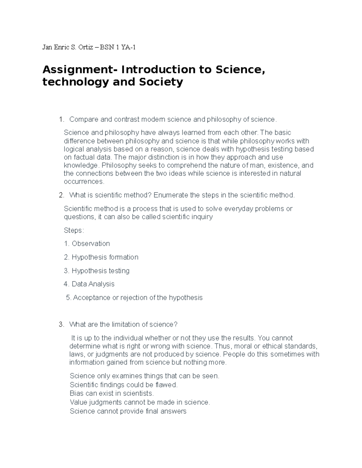 Ortiz STAS111@QC BSN 1-YA-1 Assignment #1 - Jan Enric S. Ortiz – BSN 1 ...