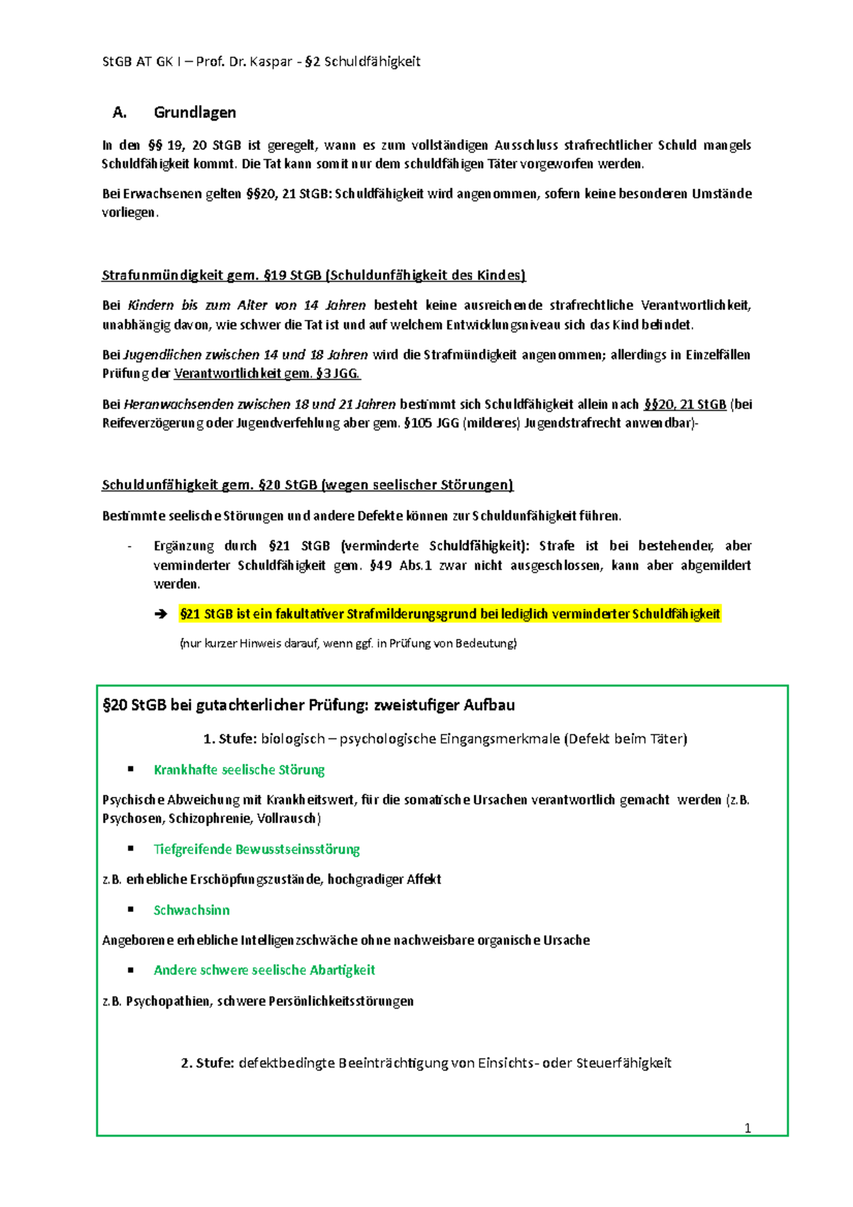 Actio Libera In Causa Deutsch §2 Schuldfähigkeit, Actio libera in Causa - A. Grundlagen In den §§ 19