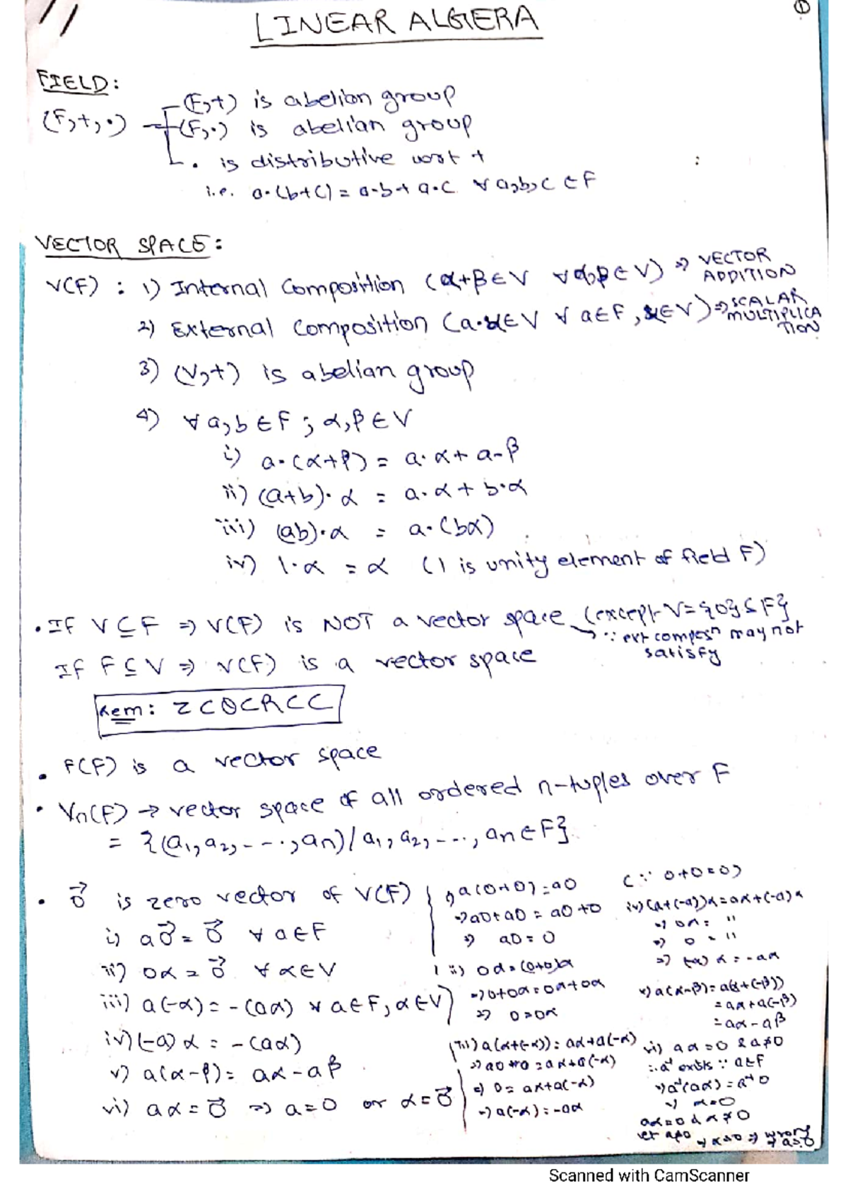 LA - Linear Algebra - Short Notes - Mathematics hons - Studocu