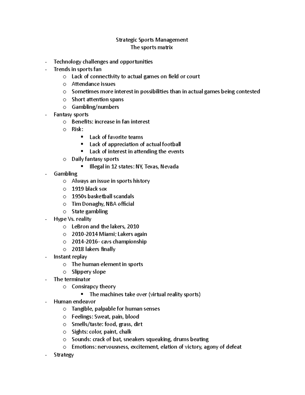 Strategic Sports Management powerpoint 1 Strategic Sports Management The sports matrix