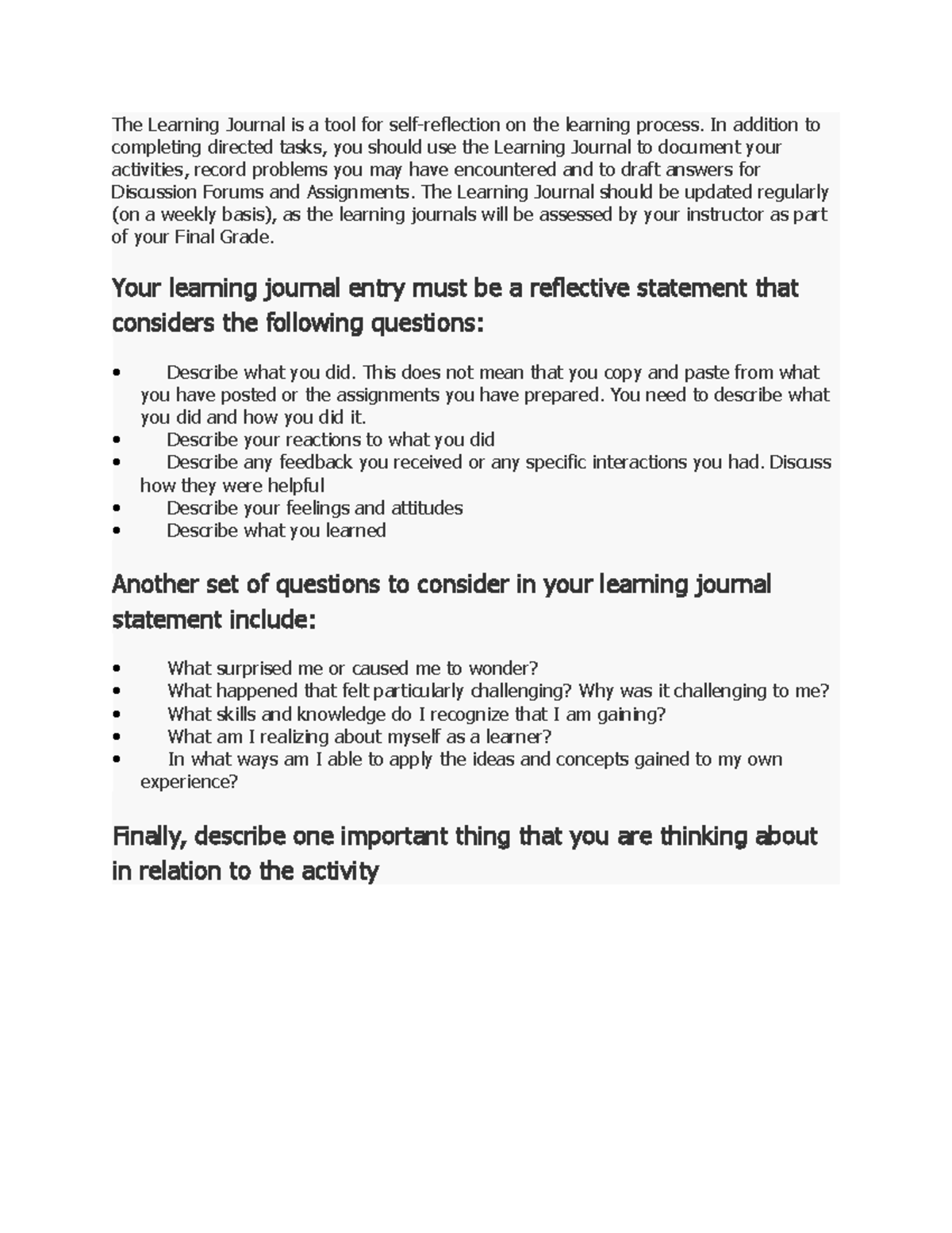 Unit 4 Learning Journal - The Learning Journal Is A Tool For Self ...