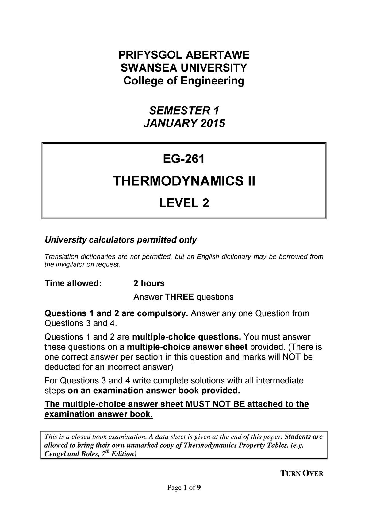 Exam January 2015, Questions - PRIFYSGOL ABERTAWE SWANSEA UNIVERSITY ...