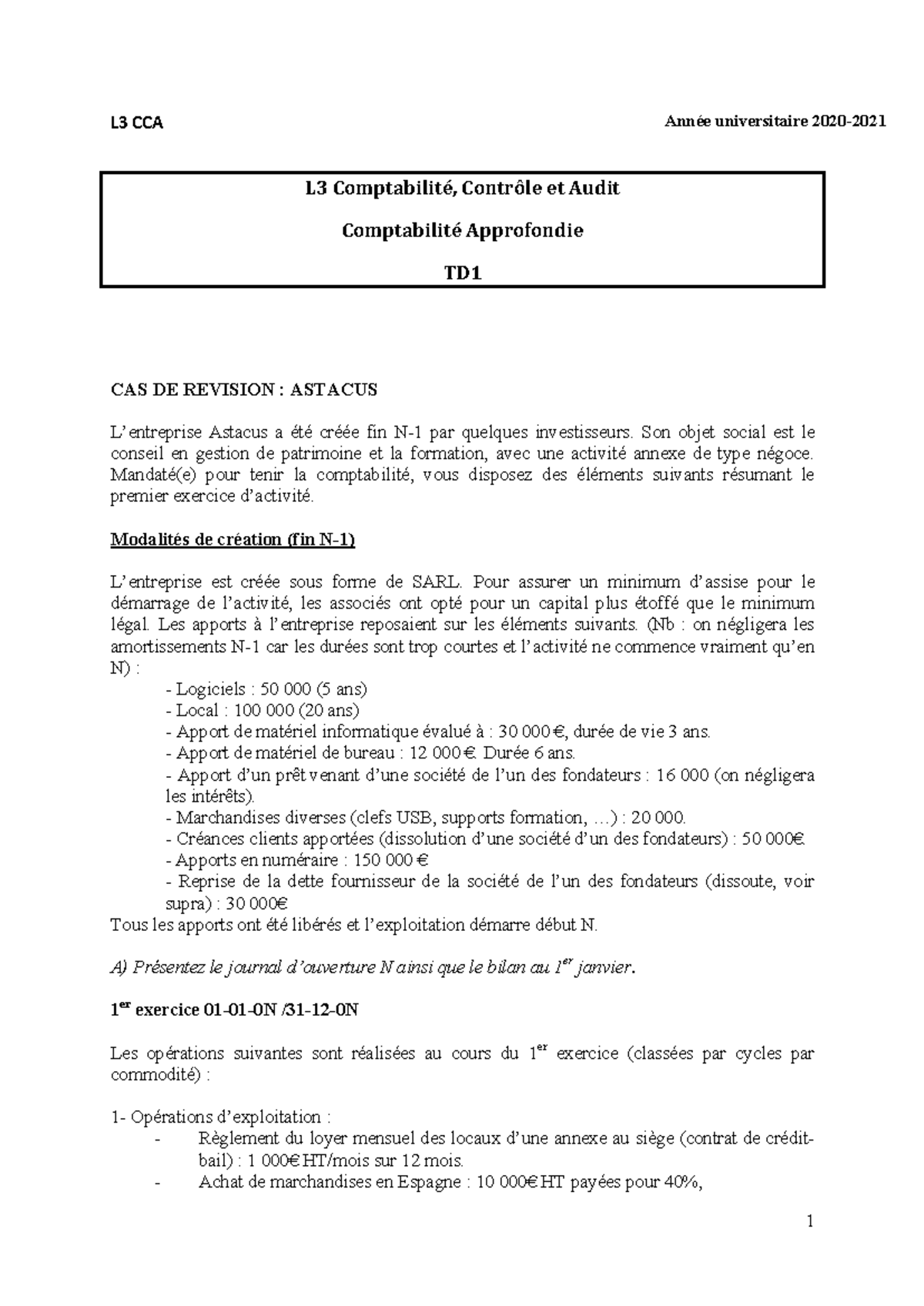 L3 CCA TD1 - management des organisations - 1 L3 CCA Année ...