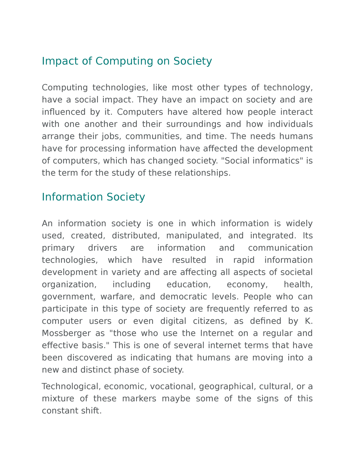 unit 9 impact of computing assignment 1