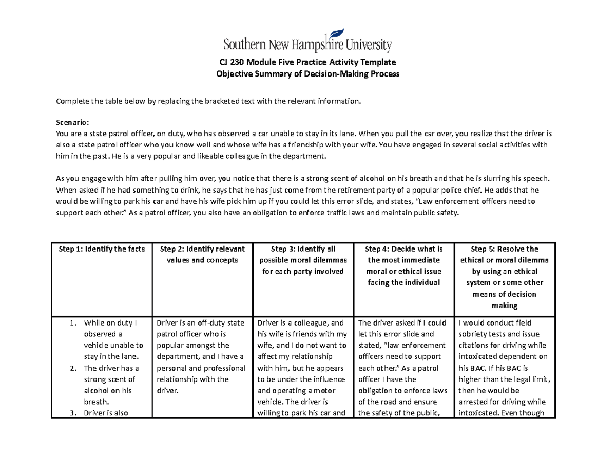 CJ 230 Module Five Practice Activity Template - CJ 230 Module Five ...