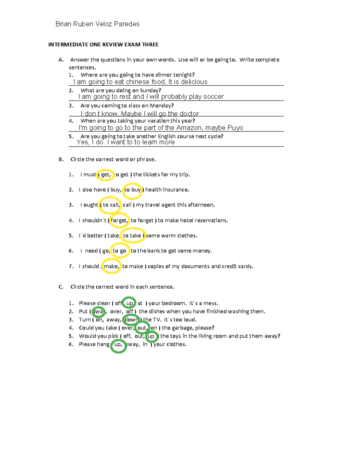 Intermediate ONE Review EXAM Three - INTERMEDIATE ONE REVIEW EXAM THREE ...