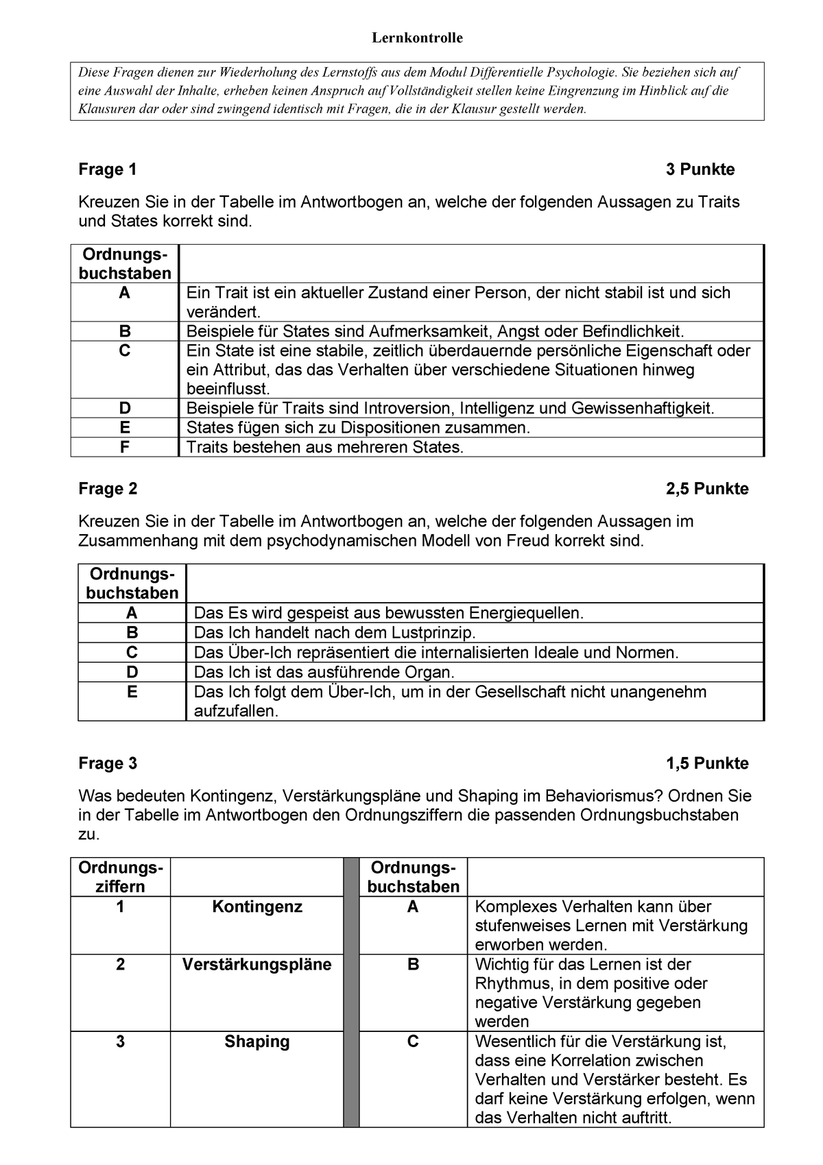 Uebungsklausur - Lernkontrolle Diese Fragen Dienen Zur Wiederholung Des ...