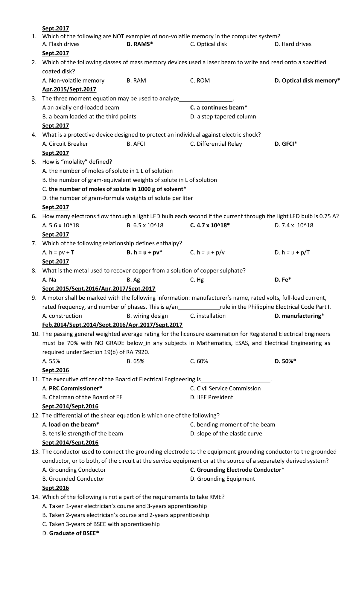 ESAS Actual and Preboard Objectives 1 - Sept. Which of the following ...