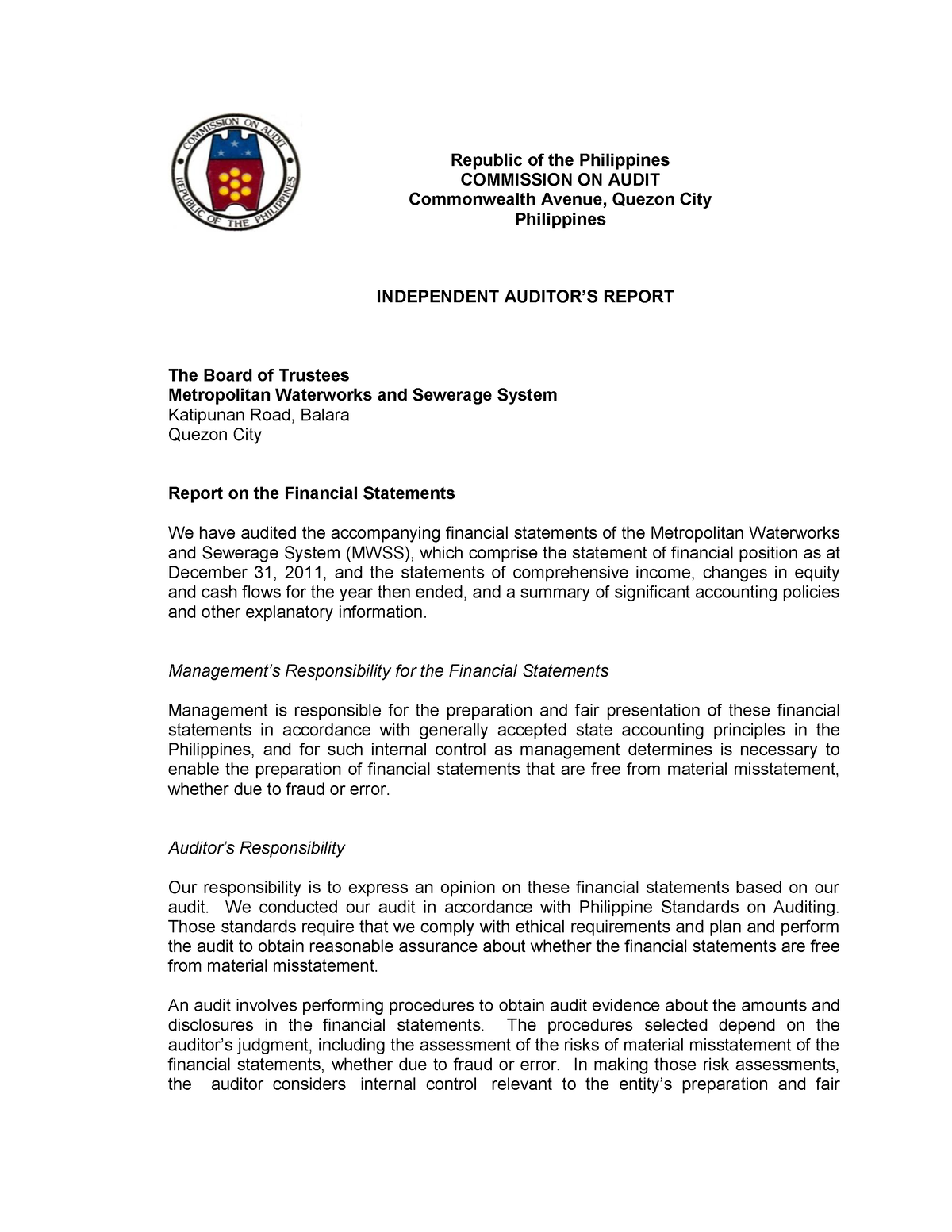 Qualified Opinion - ... - Republic Of The Philippines COMMISSION ON ...