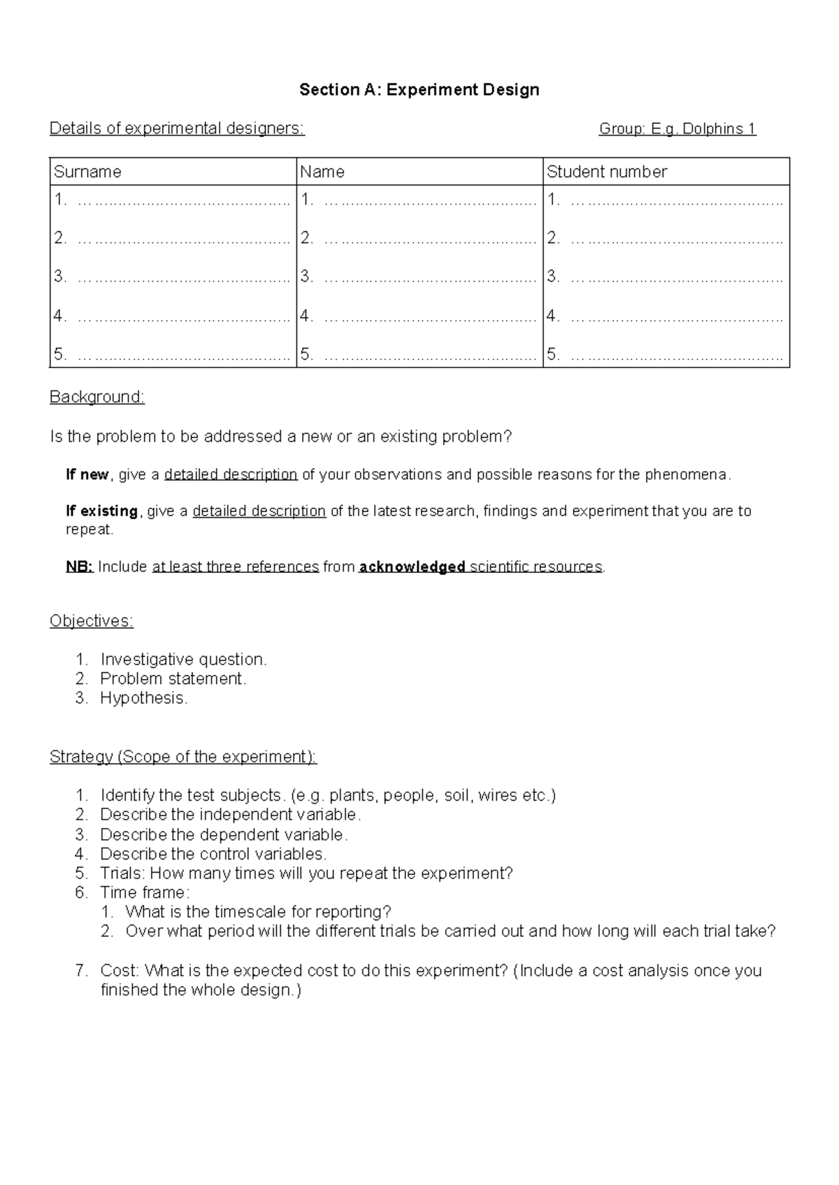 Experiment Design Format 2021 - Section A: Experiment Design Details of ...