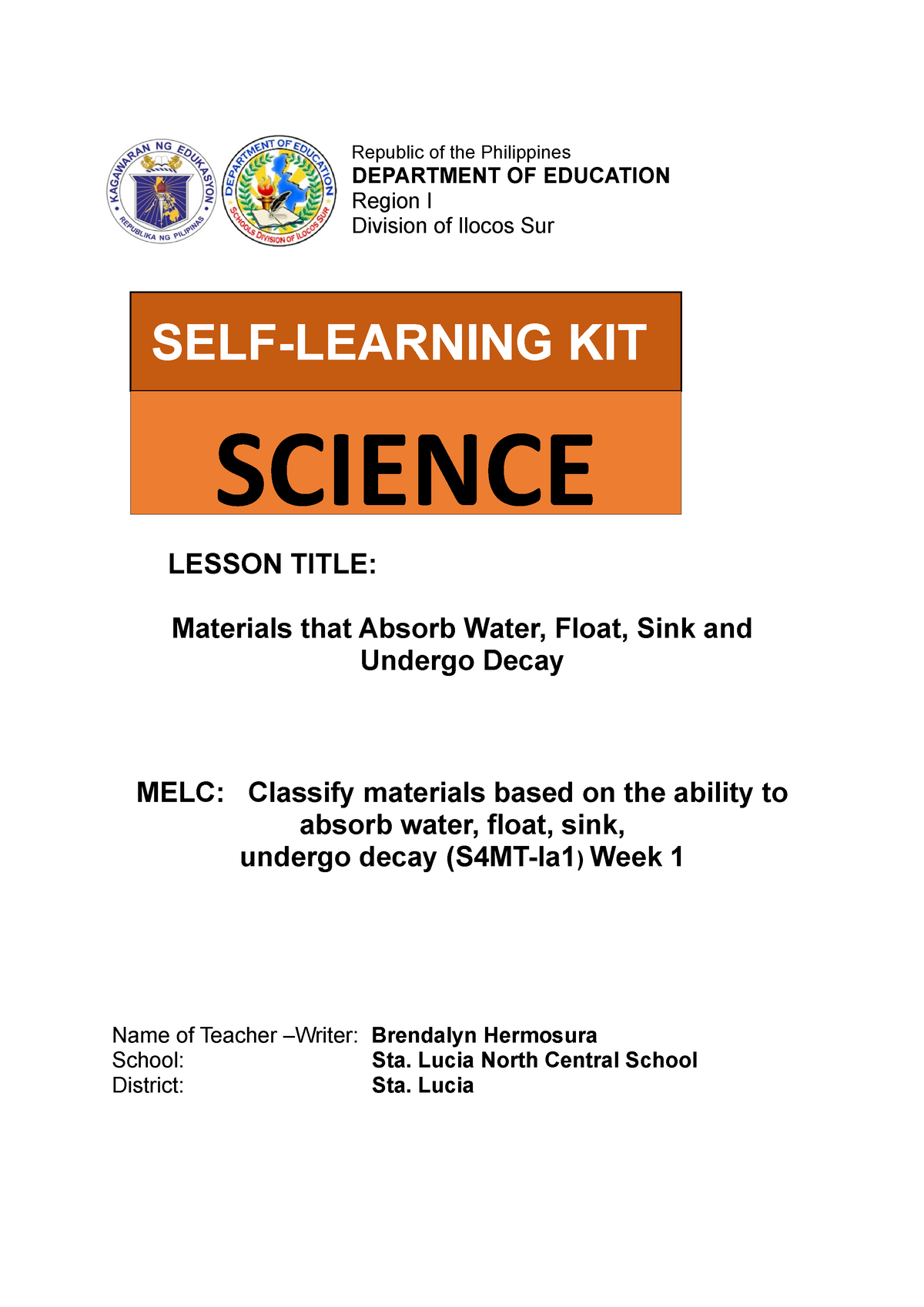 Science-4 Q1 WK1 - informative - LESSON TITLE: Materials that