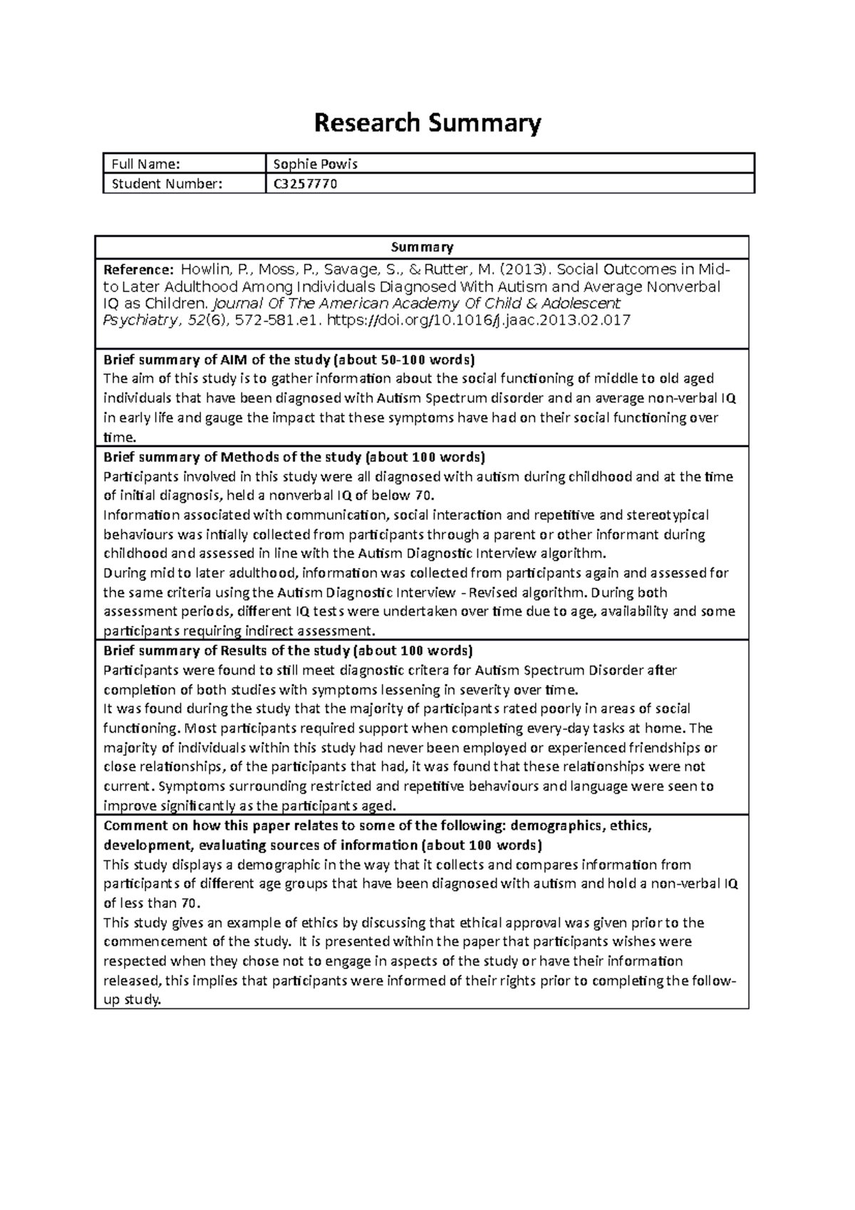 Research Summary - Social Outcomes in Mid- to Later Adulthood Among ...