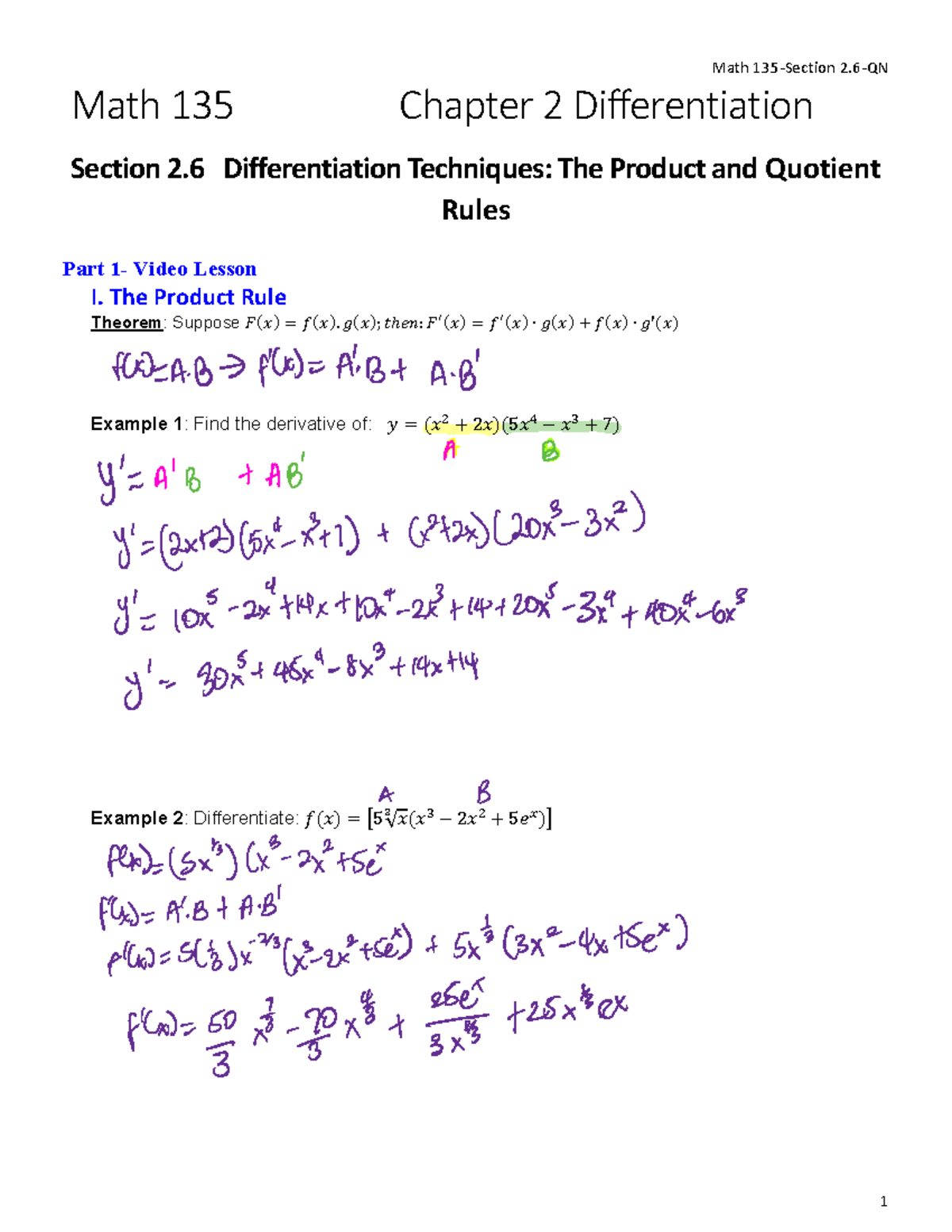 Math+135+Section+2.6 - Professor Quyen Nguyen - Math 135-Section 2-QN 1 ...