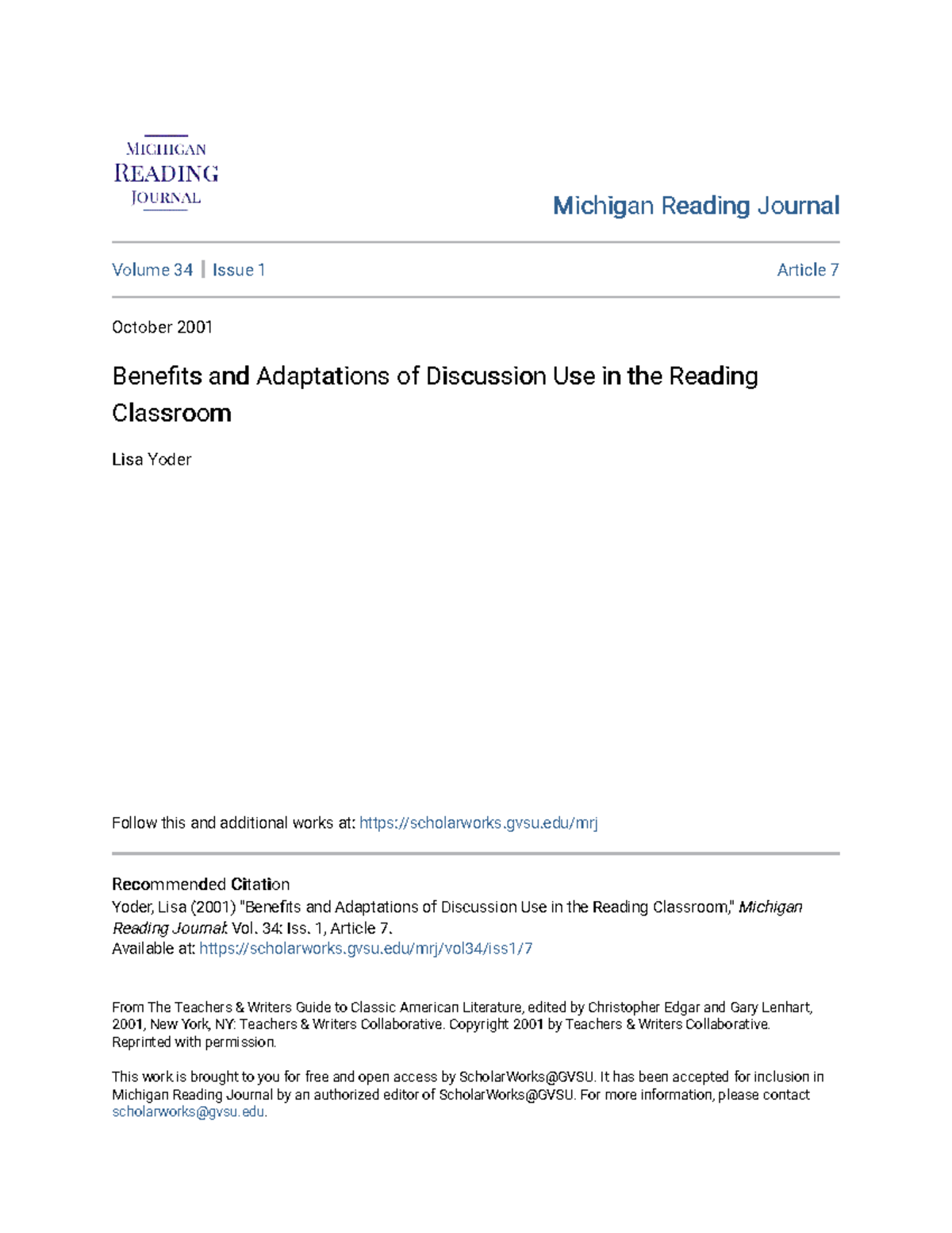 Benefits and Adaptations of Discussion Use in the Reading Classro ...