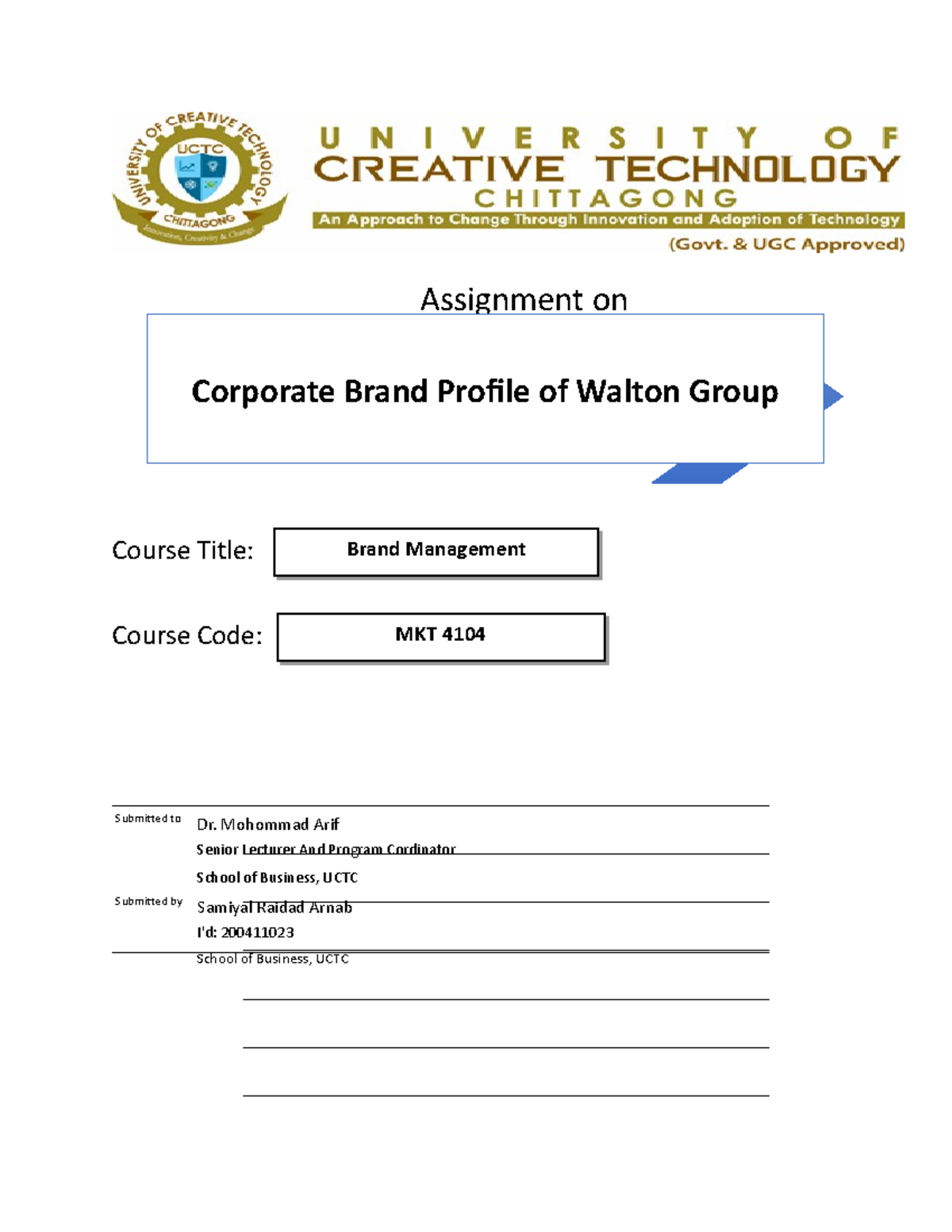 Walton Final Assignment - Course Title: Principles of Management Course ...