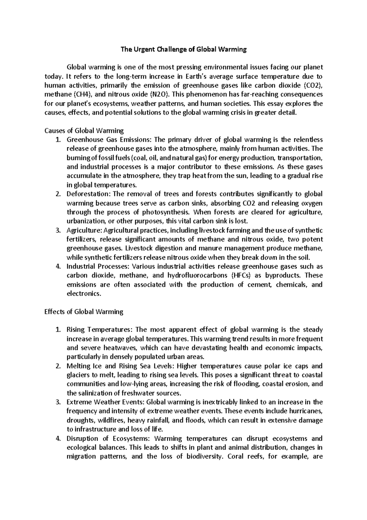 The Urgent Challenge of Global Warming - It refers to the long-term ...