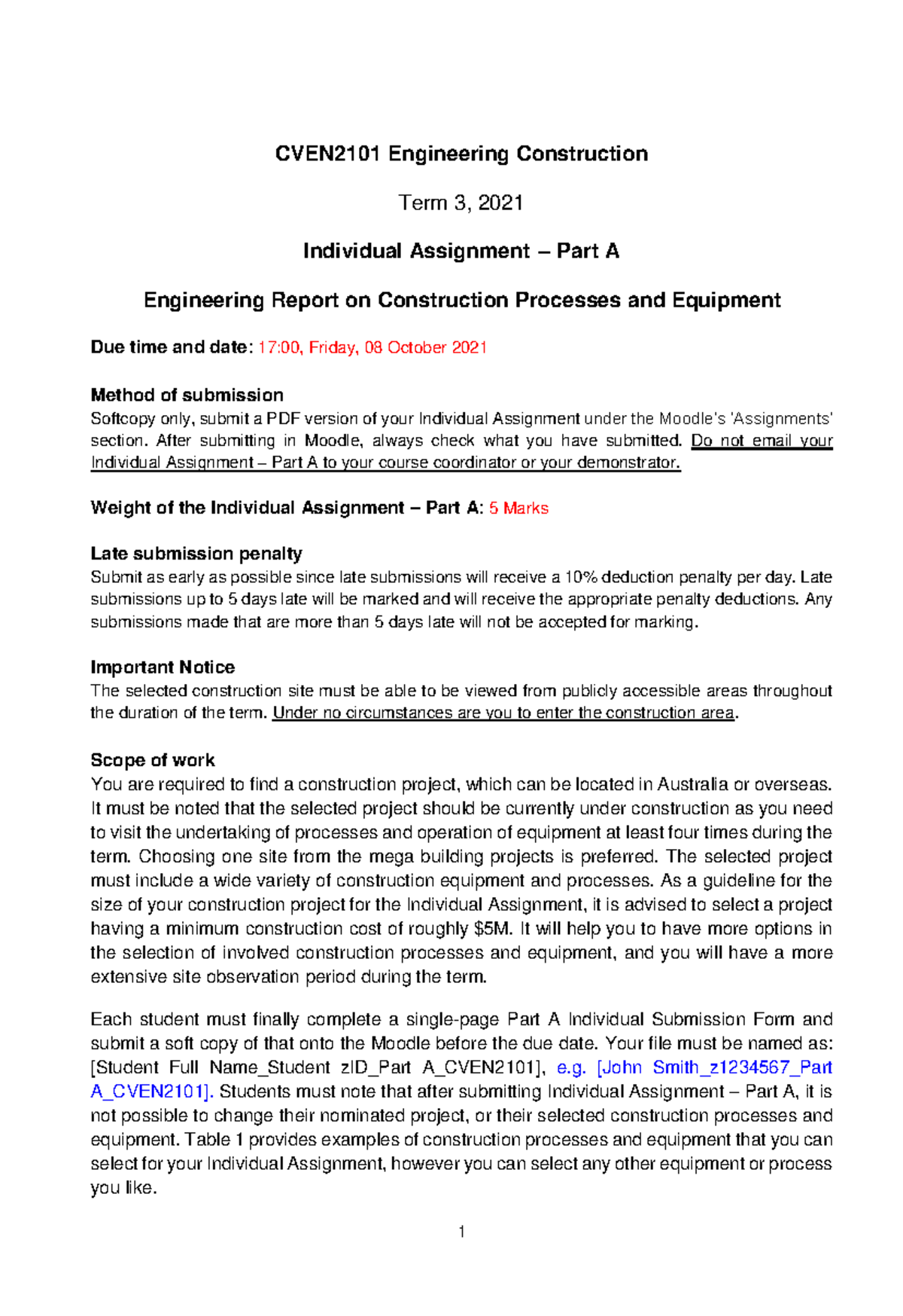 Individual Assignment - Part A - CVEN2101 - UNSW Sydney - Studocu