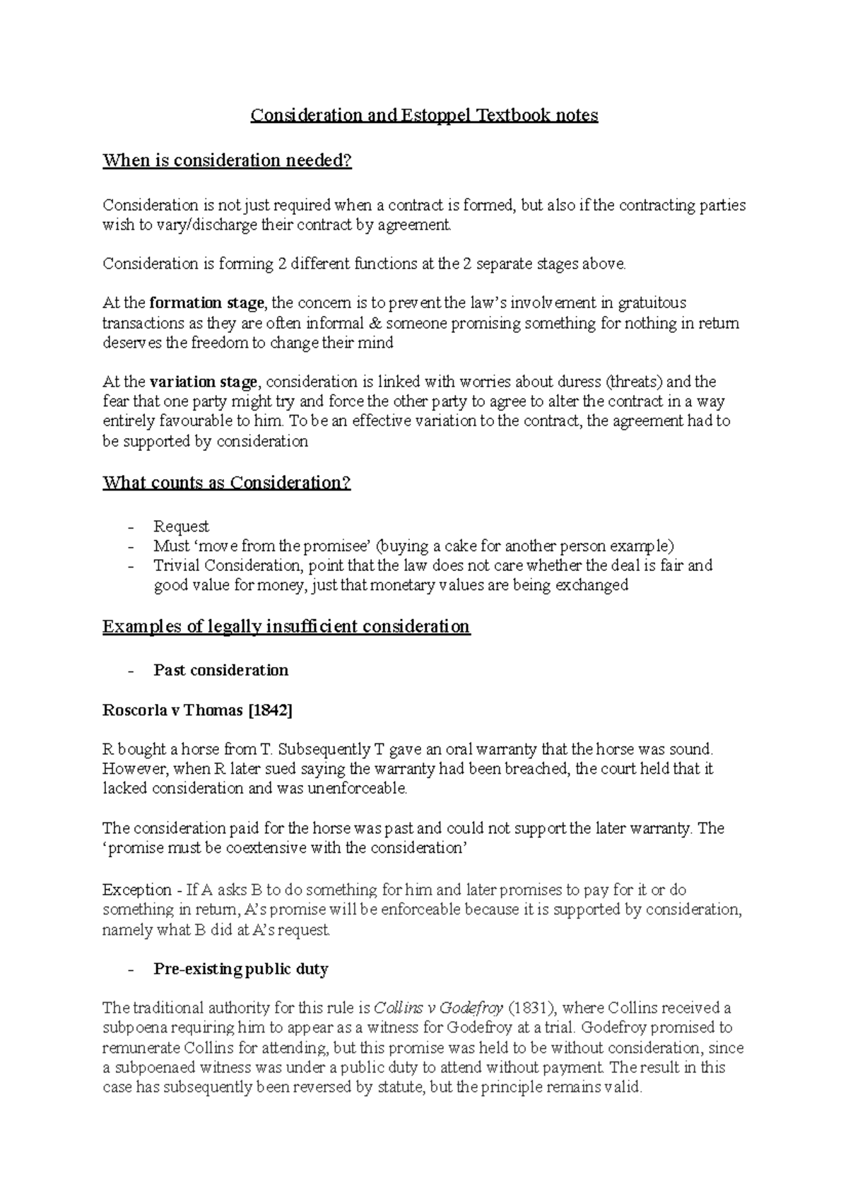 Consideration And Estoppel Textbook Notes Consideration Is Forming 2 Different Functions At Consideration And Estoppel Textbook Notes Consideration Is Forming 2 Different Functions At
