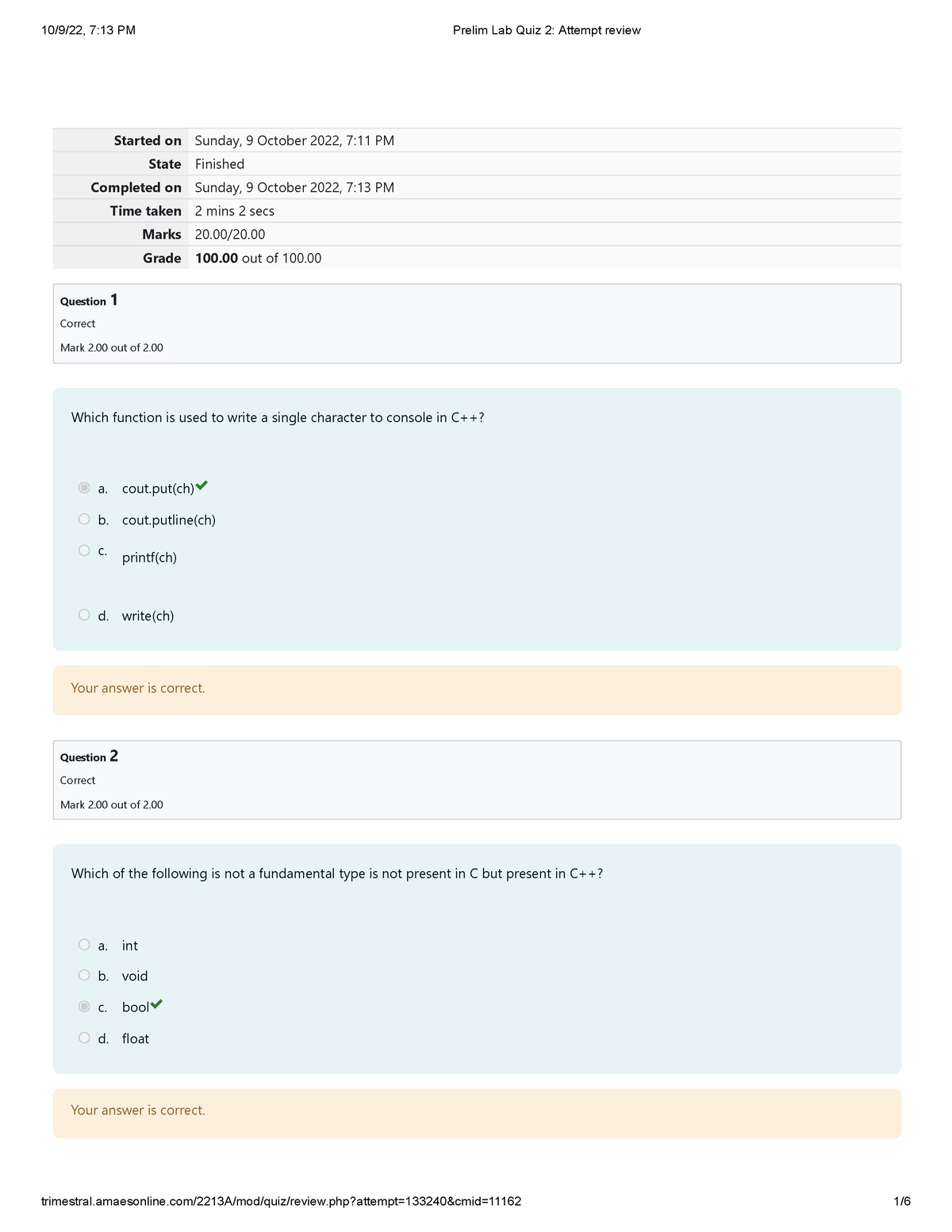 Computer Programming 1 Prelim Lab Quiz 2 2nd Attempt Review - Started ...