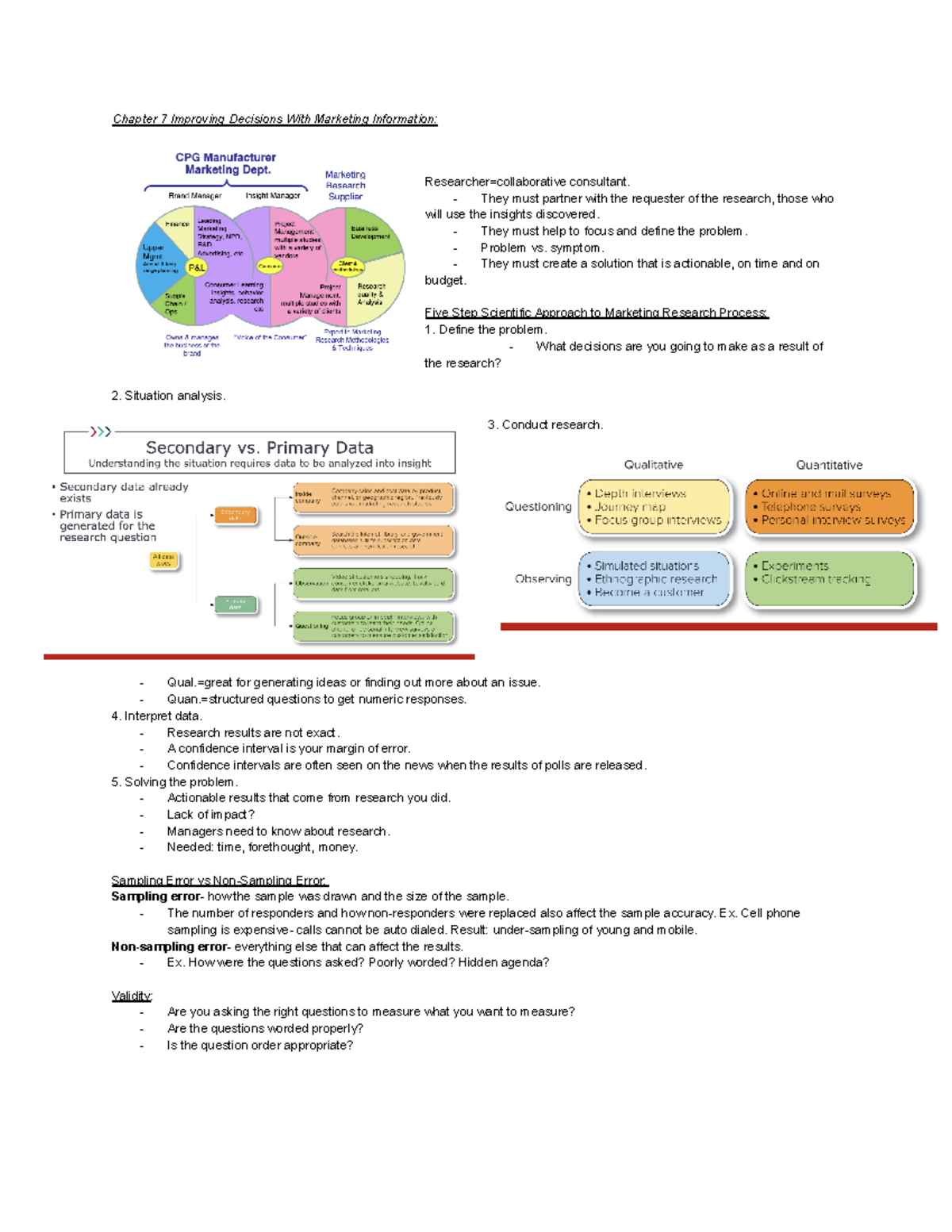 Exam 2 Notesheet - Chapter 7 Improving Decisions With Marketing ...
