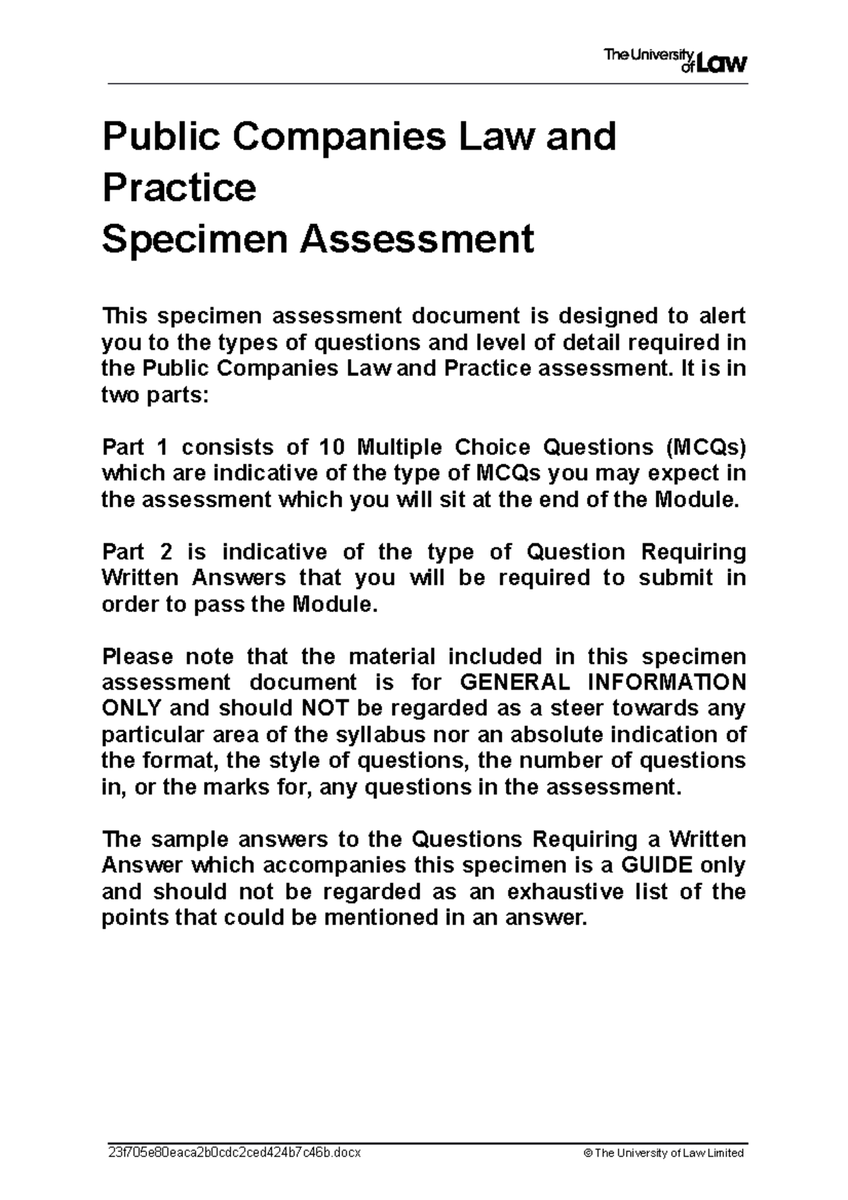 21 Pub Ce01 Specimen Assessment Public Companies Law And Practice Specimen Assessment This Studocu