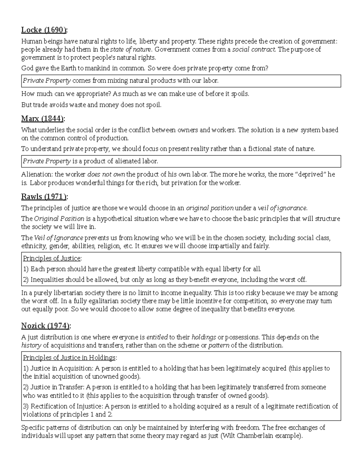 Handout; Social Justice - Locke (1690): Human beings have natural ...