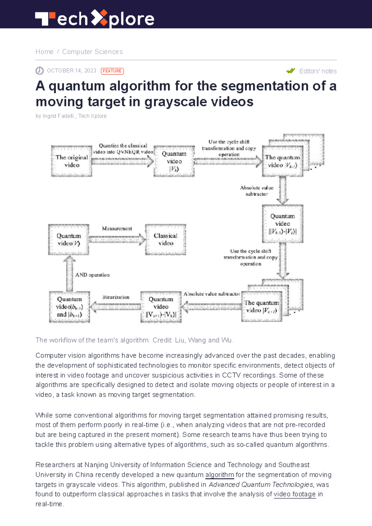 A quantum algorithm for the segmentation of a moving target in ...