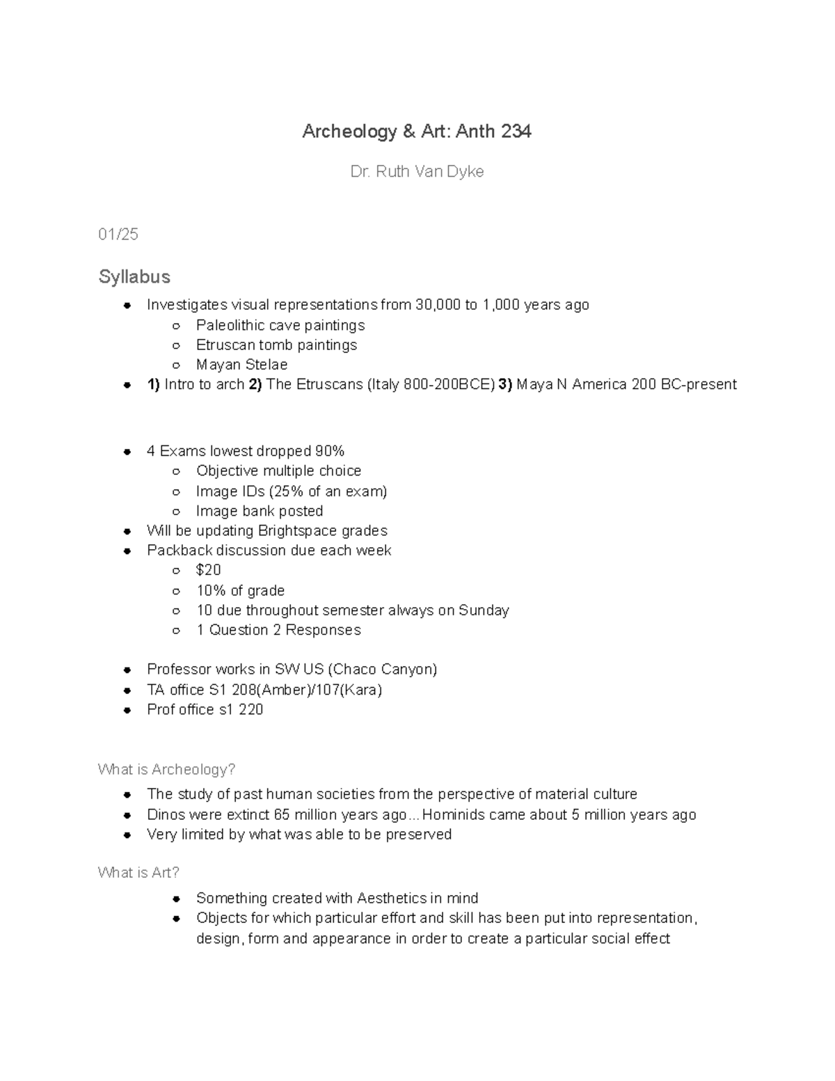 Anth 234 comprehensive lecture notes - Archeology & Art: Anth 234 Dr ...