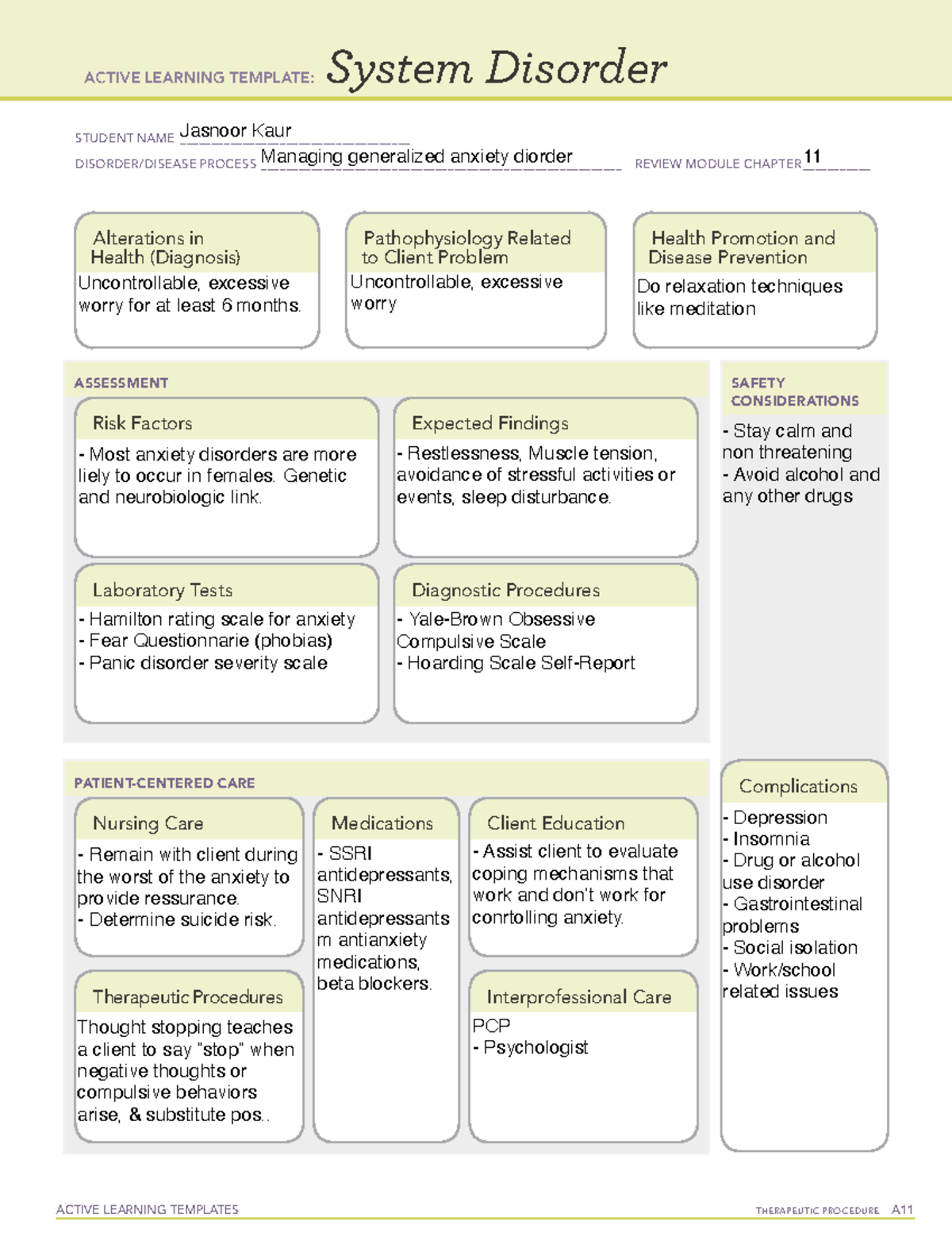 Managing GAD - ACTIVE LEARNING TEMPLATES THERAPEUTIC PROCEDURE A System ...