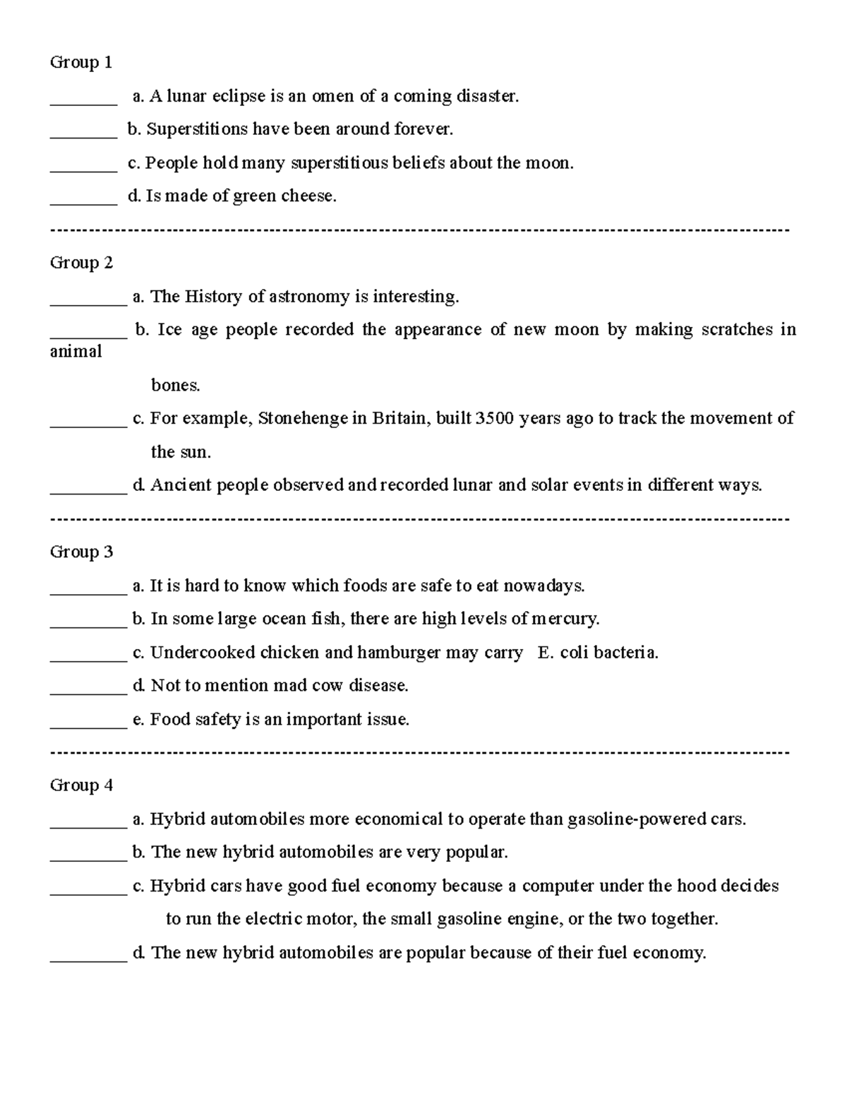 Academic writing activities - Group 1 _______ a. A lunar eclipse is an ...