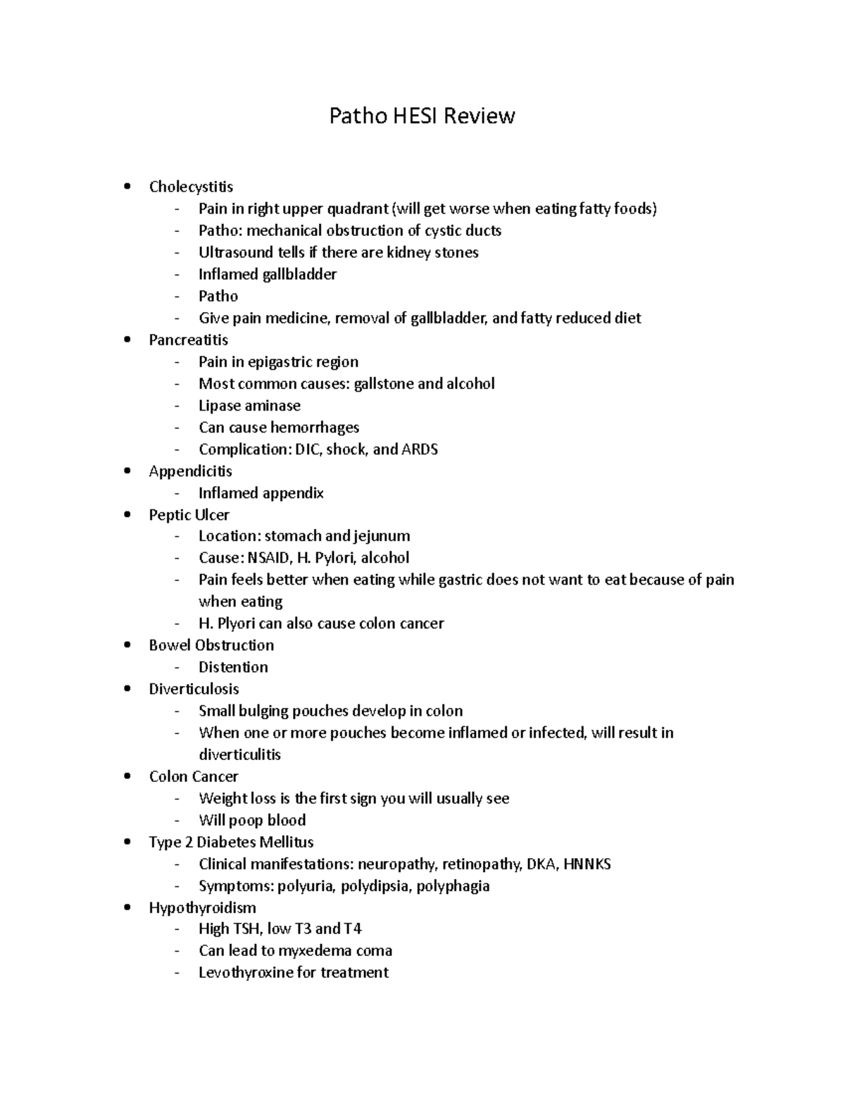 Patho HESI Review - Patho HESI Review Cholecystitis - Pain In Right ...