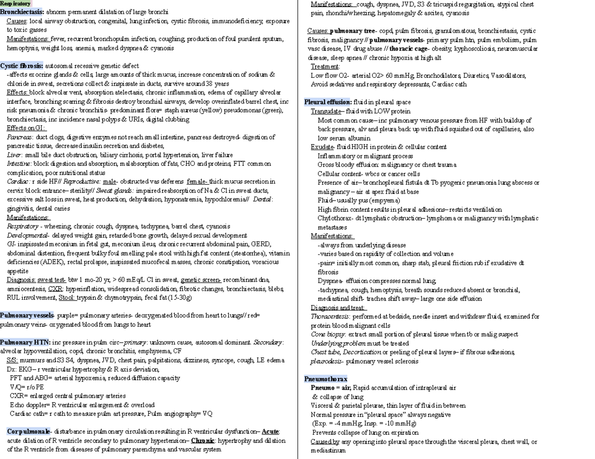 Patho test 3 - study guide - Respiratory Bronchiectasis: abnorm ...