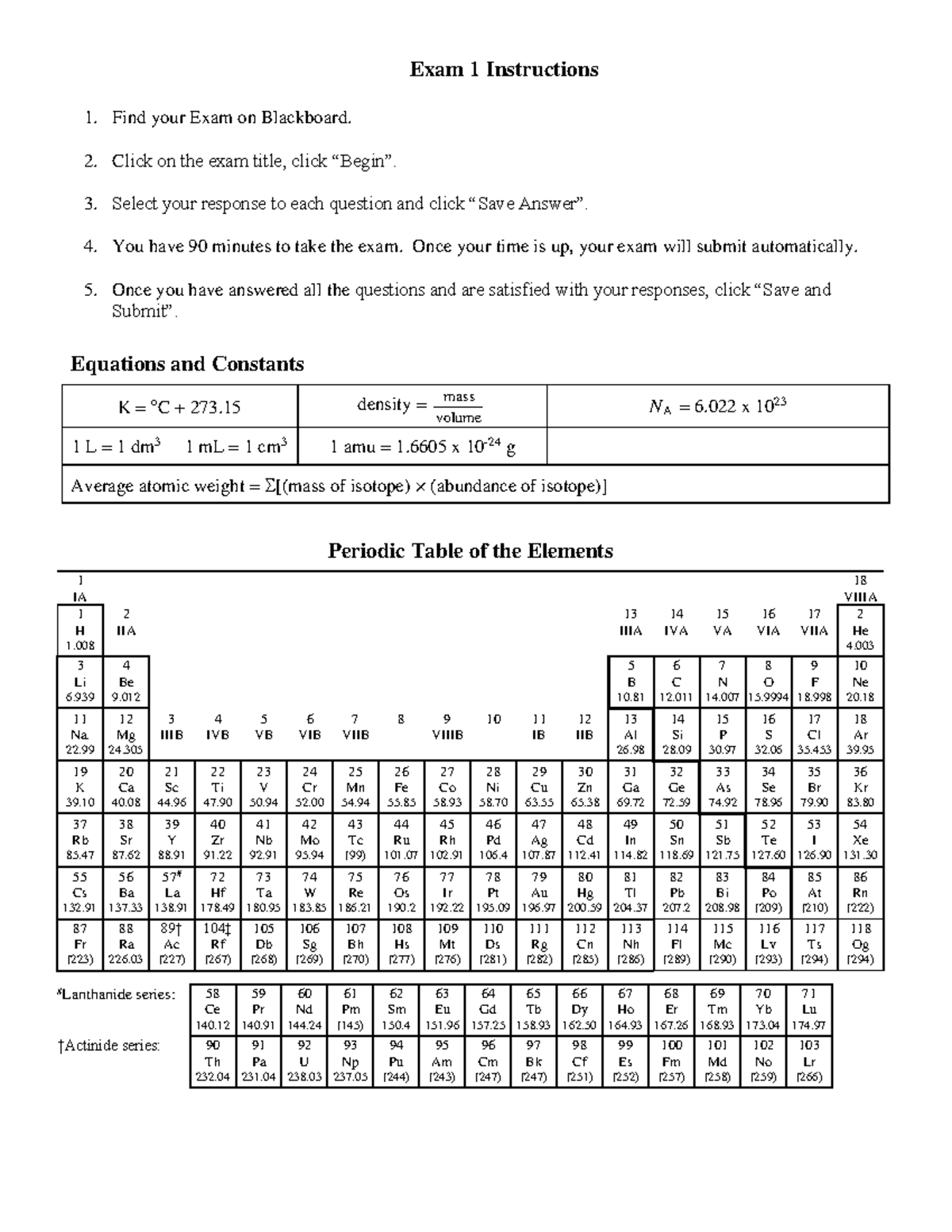 Exam 1 Instructions & Data Sheet - Exam 1 Instructions 1. Find your ...