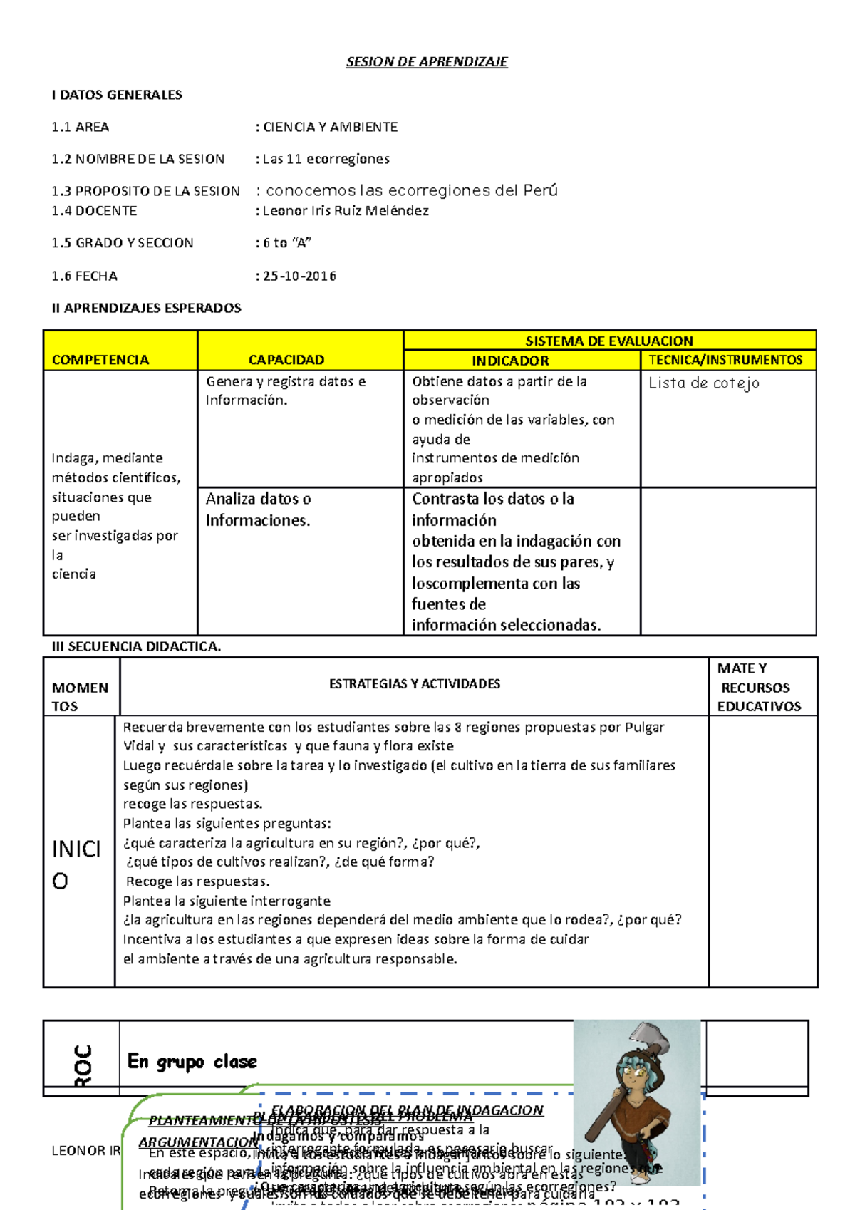 Sa Cya 11 Ecorregiones 1 Sesion De Aprendizaje I Datos Generales 1 Area Ciencia Y Ambiente 1 2646