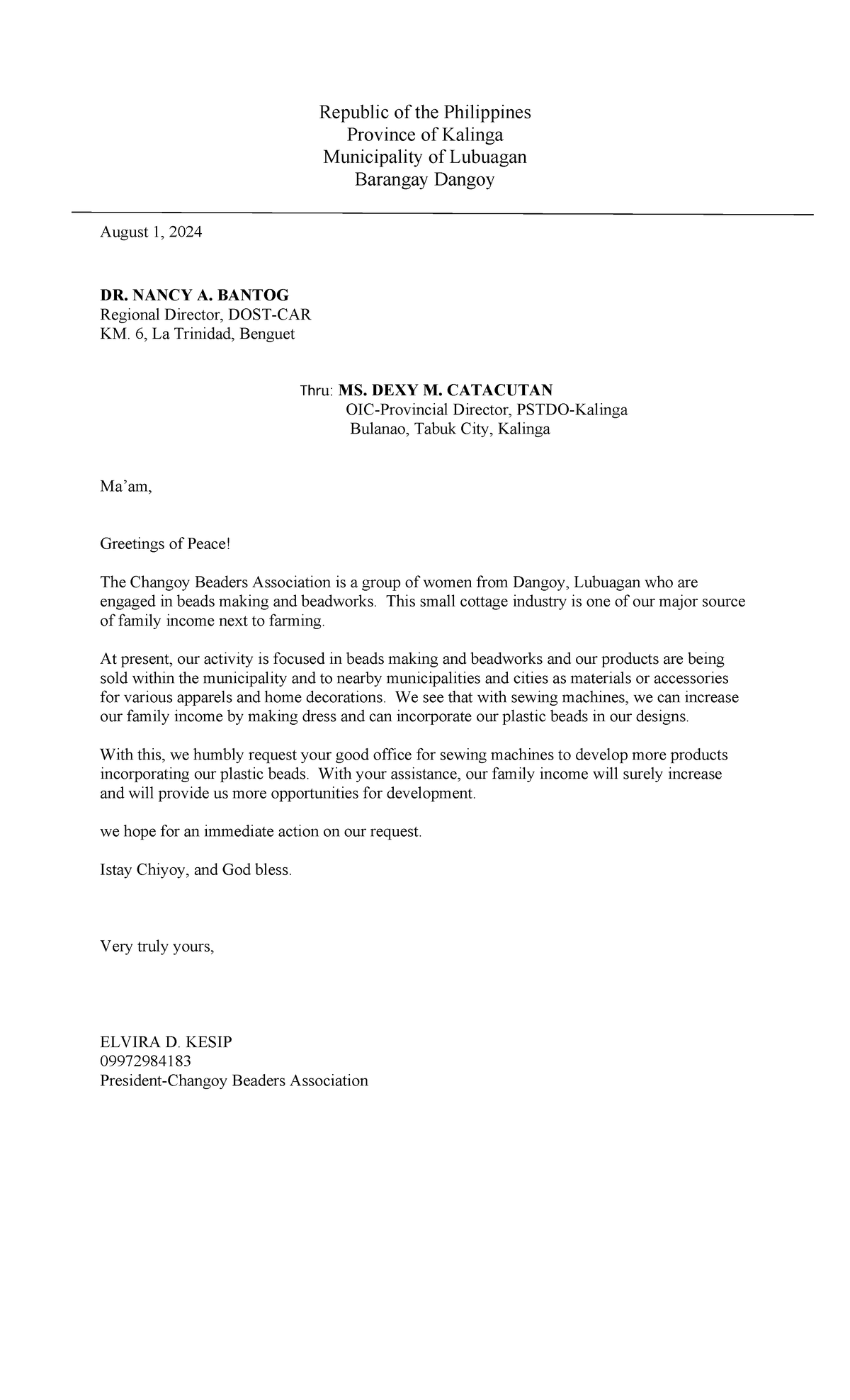 Sample request letter - Republic of the Philippines Province of Kalinga ...