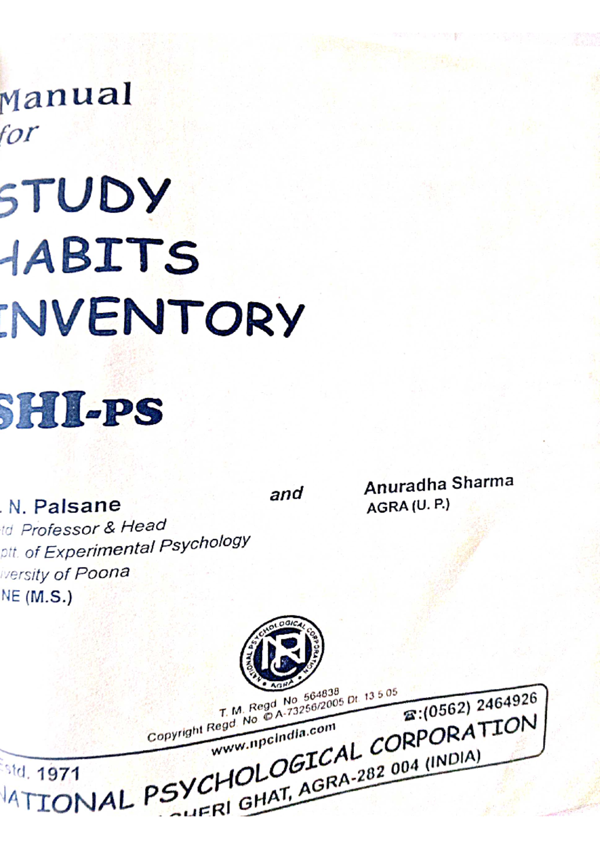 Study Habits Inventory Manual - Bsc psychology - Studocu